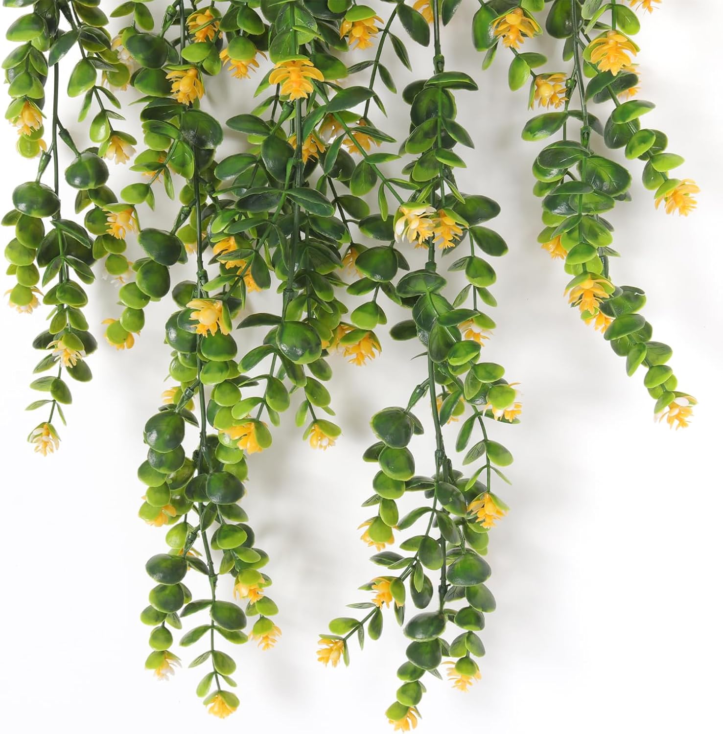 RECUTMS 4 Pack Hanging Eucalyptus Artificial Ivy Faux Plants UV Resistant Greenery for Outdoor Indoor Decor Yellow