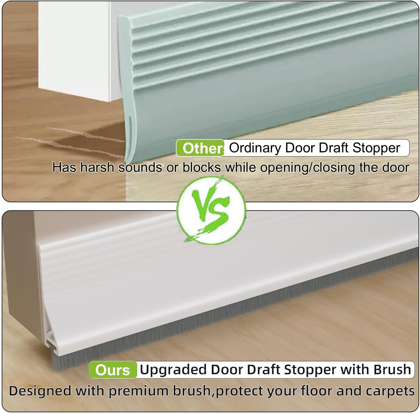 2 PCS Door Draft Stopper with Brush Self Adhesive White