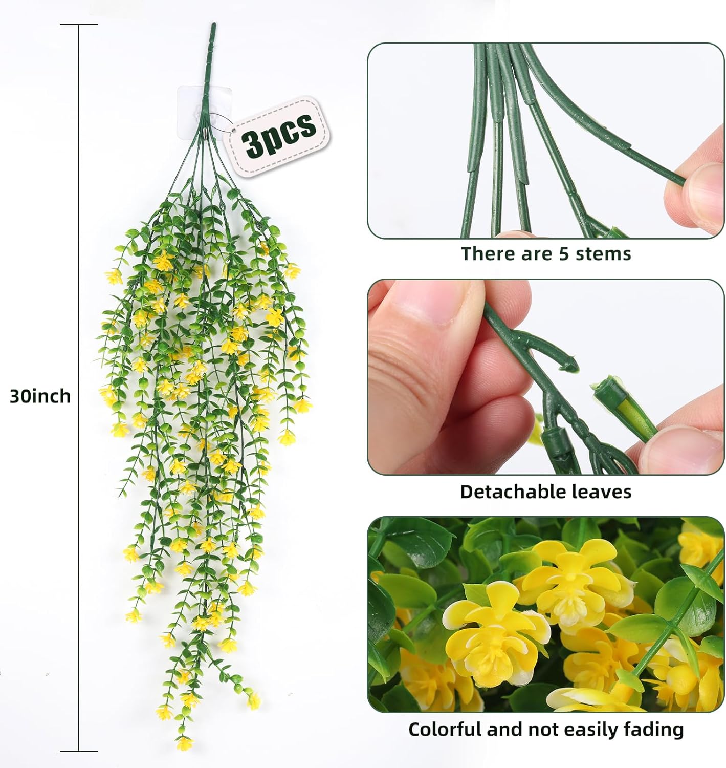 RECUTMS Yellow Hanging Fake Plants 3-Pack