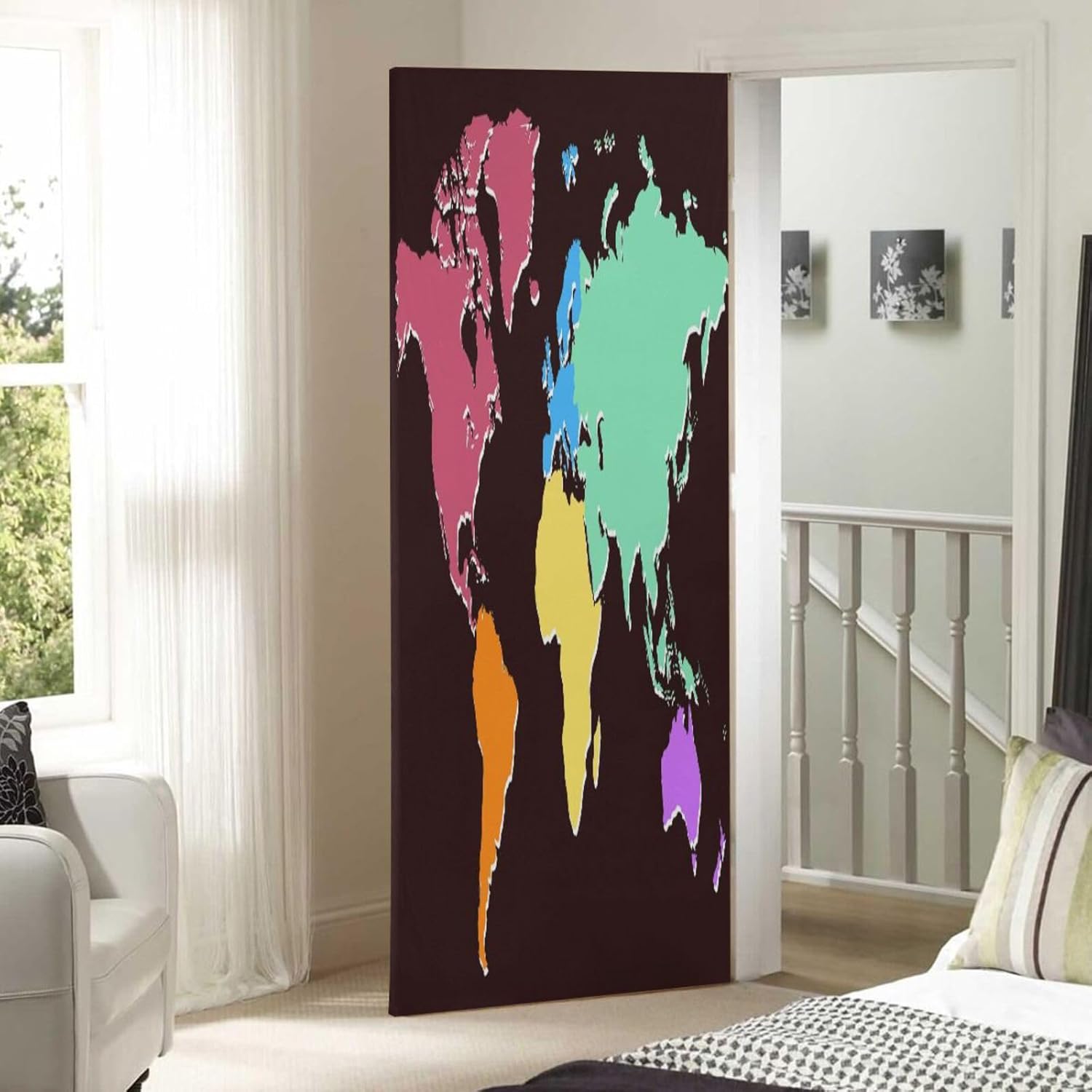 Susiyo Colorful World Map Halloween Door Cover