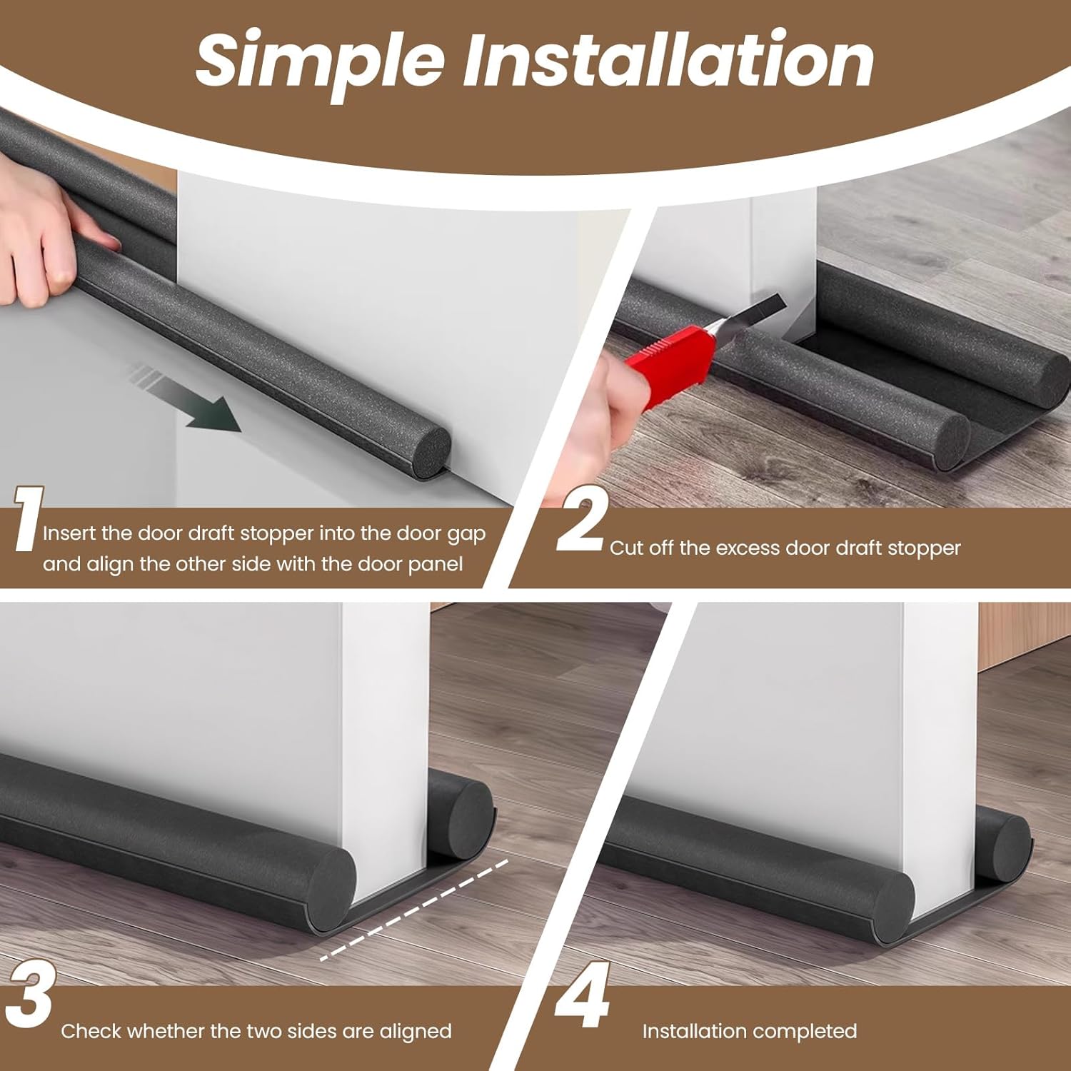 Vrizminfly Under Door Draft Stopper 36 Inch Adjustable Door Sweep Black