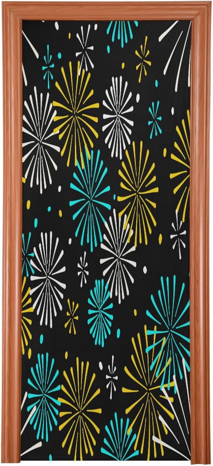 Susiyo Bright Golden Fireworks Halloween Door Cover Stretch Fabric 32x79 in