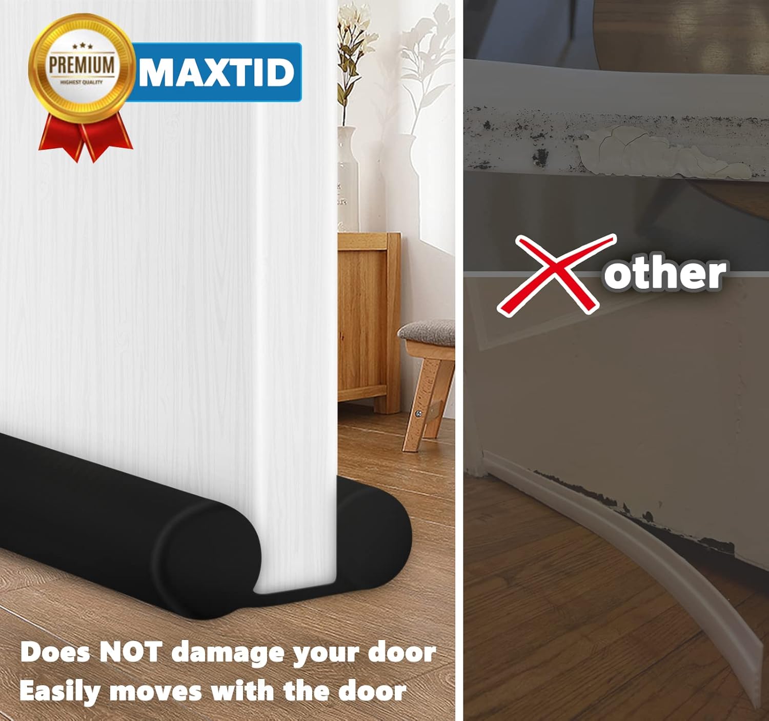 MAXTID Door Draft Stopper for 30 Inch Interior Doors Black Door Draft Blocker Fits 05 to 12 Inch Gaps