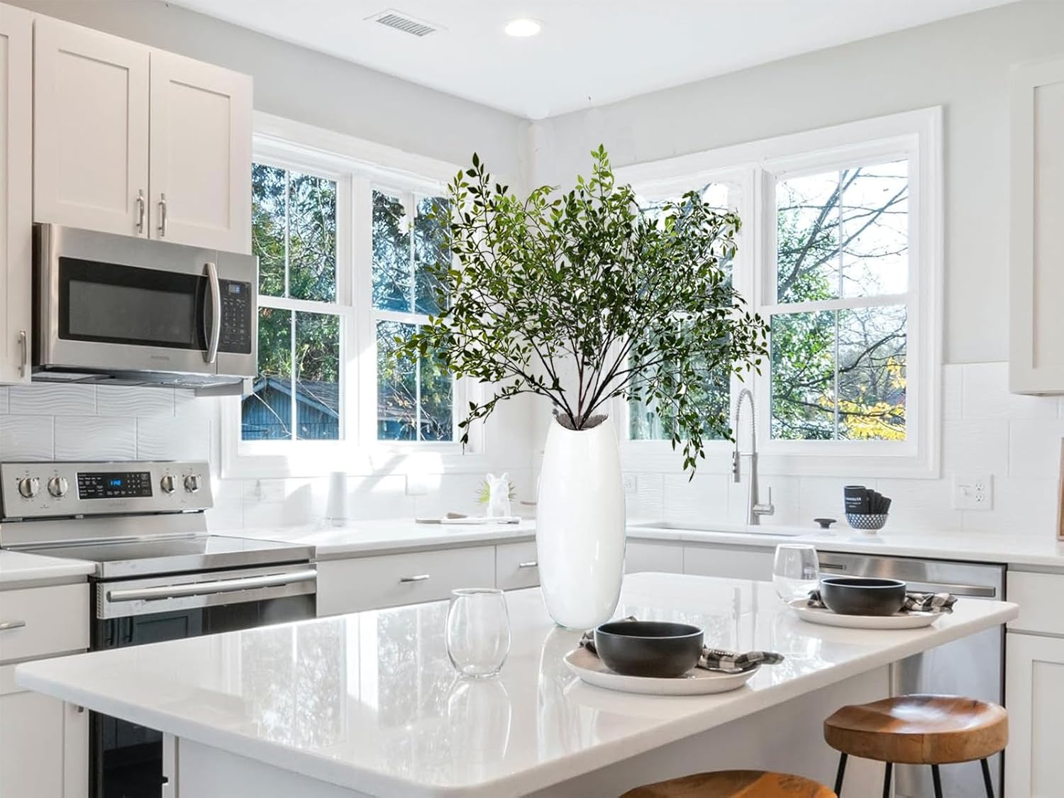 Toprooms Artificial Plants Nandina 3pcs 43 Branches for Vase Filler Home Office Decor