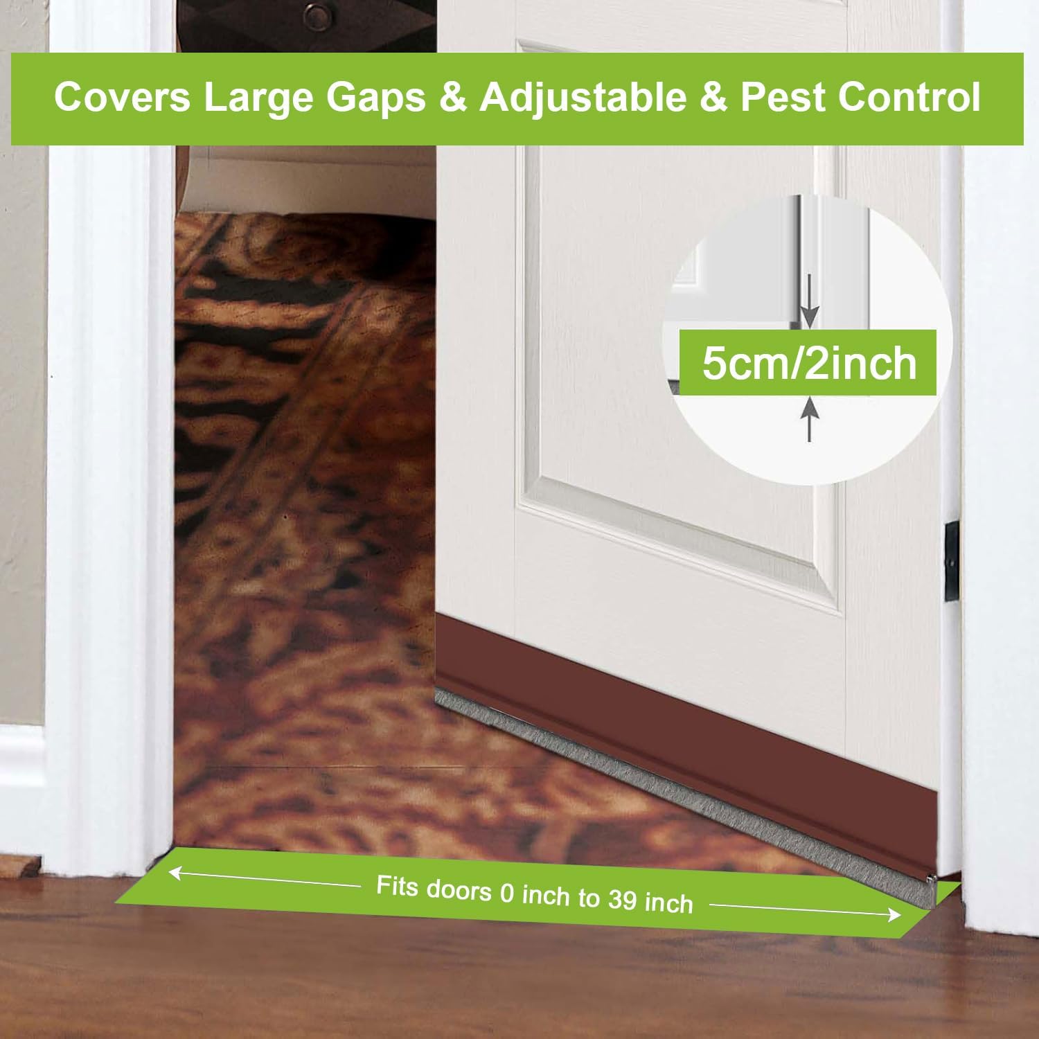 2 pcs Door Sweep Brush Draft Stopper for Bottom Under Door Bug and Dust Blocker 2 W x 39 L Brown