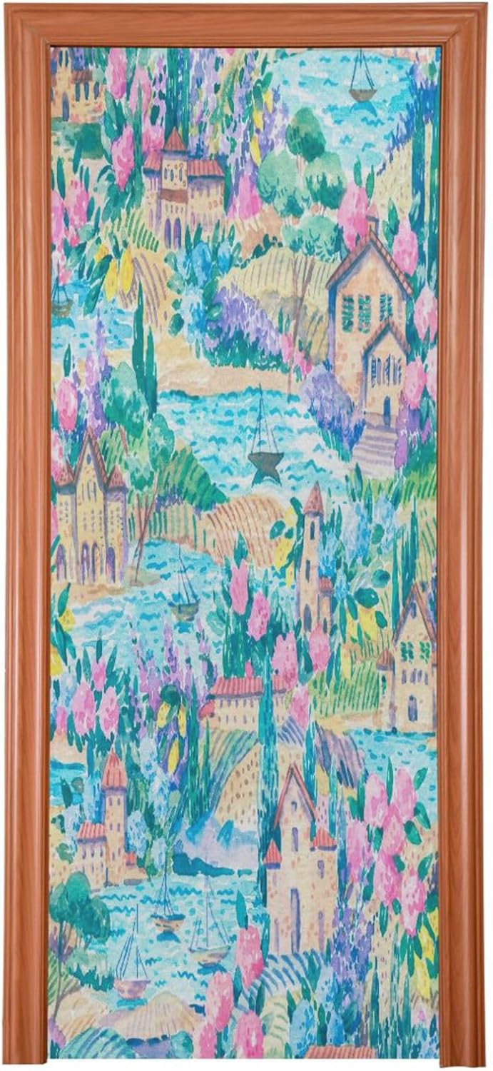 Susiyo Blue Watercolor Halloween Door Cover Stretch Fabric