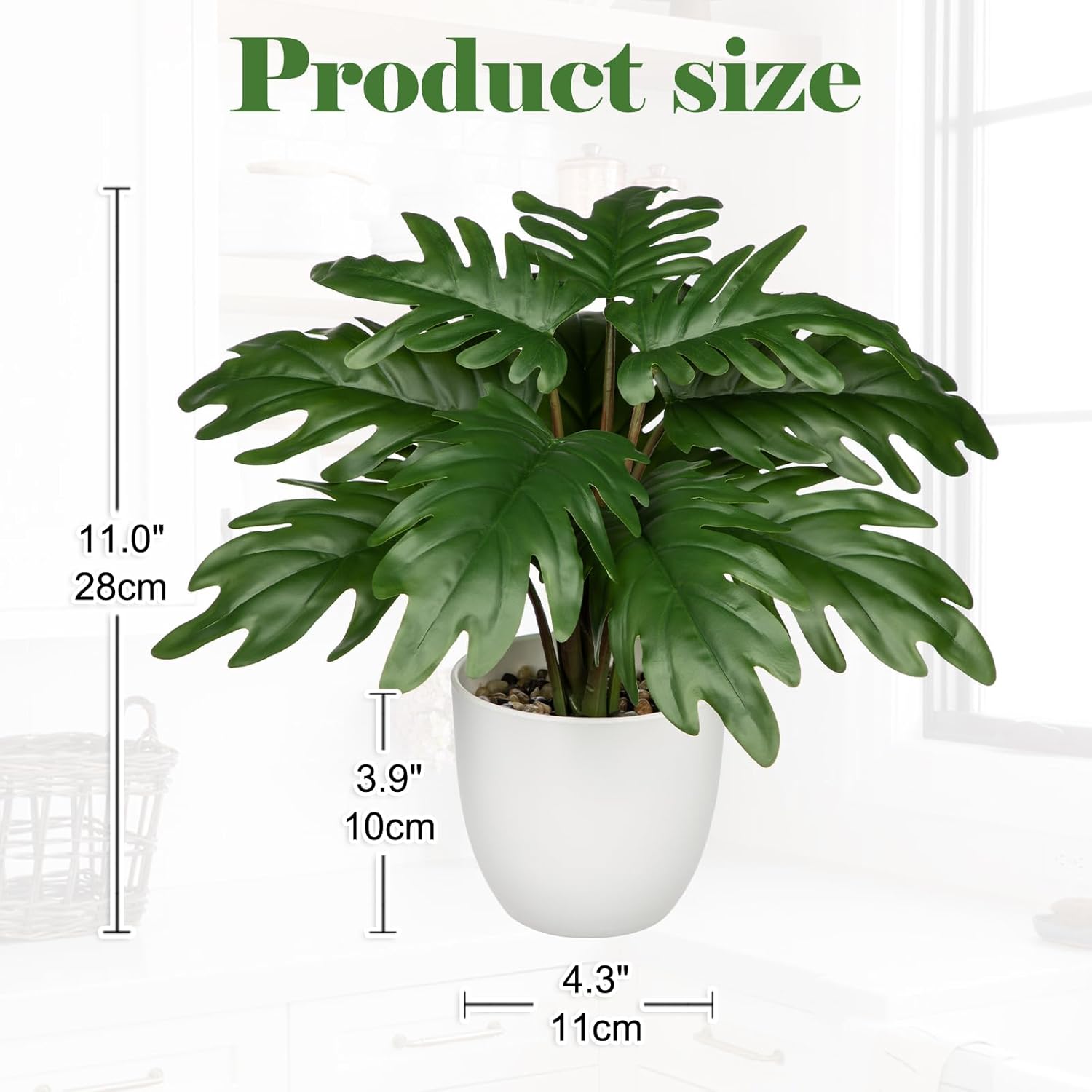 Hollyone Faux Monstera Artificial Plant in White Pot for Indoor Outdoor Decor