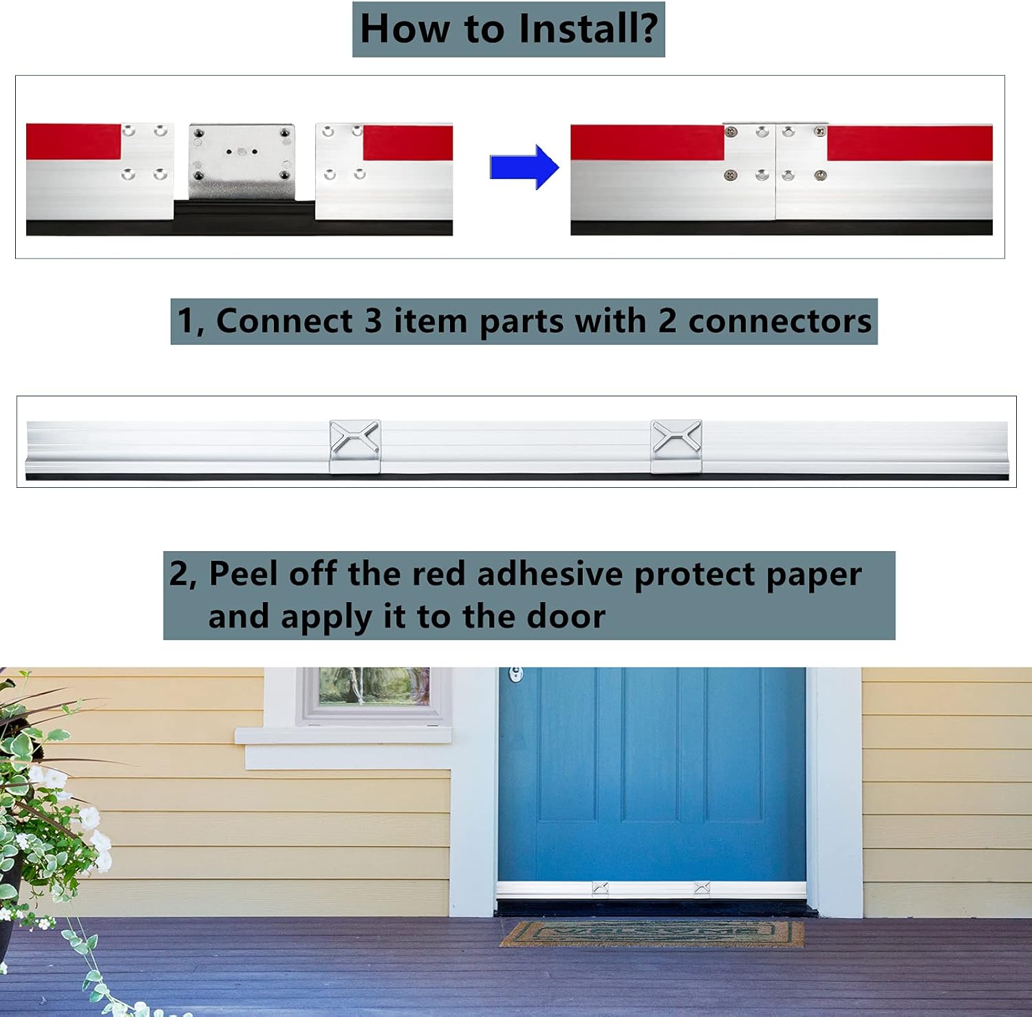 Aluminum Door Draft Stopper 36 Inch Metal Sweep Bottom Seal Strip Noise Blocker with Rubber Sweep Black