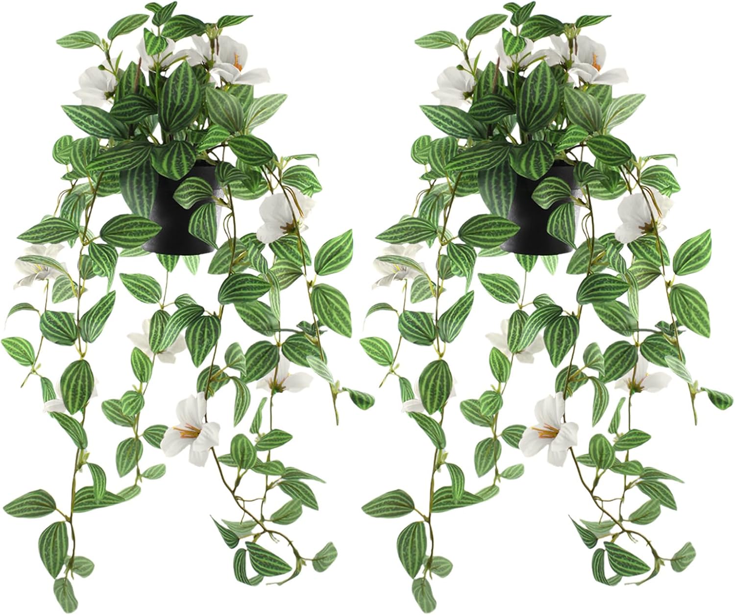 2 Pcs Artificial Ivy Hanging Plant with Flowers