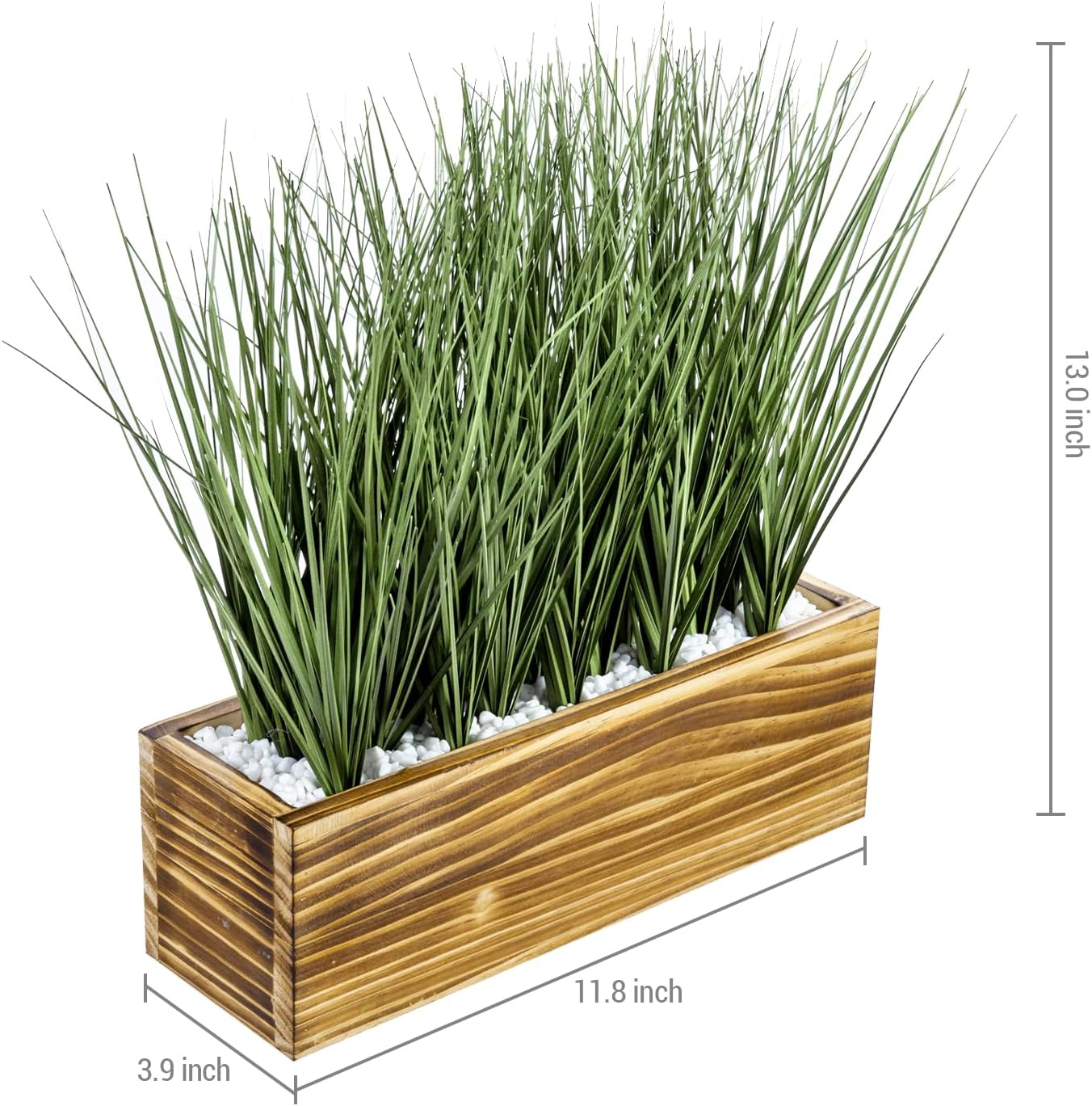 MyGift Artificial Grass in Rustic Burnt Wood Planter Box
