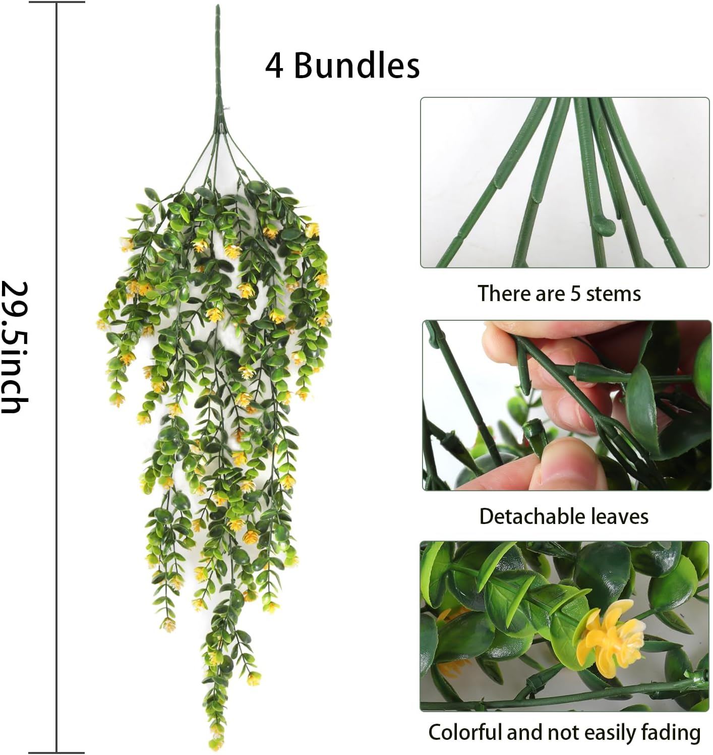 RECUTMS 4 Pack Hanging Eucalyptus Artificial Ivy Faux Plants UV Resistant Greenery for Outdoor Indoor Decor Yellow