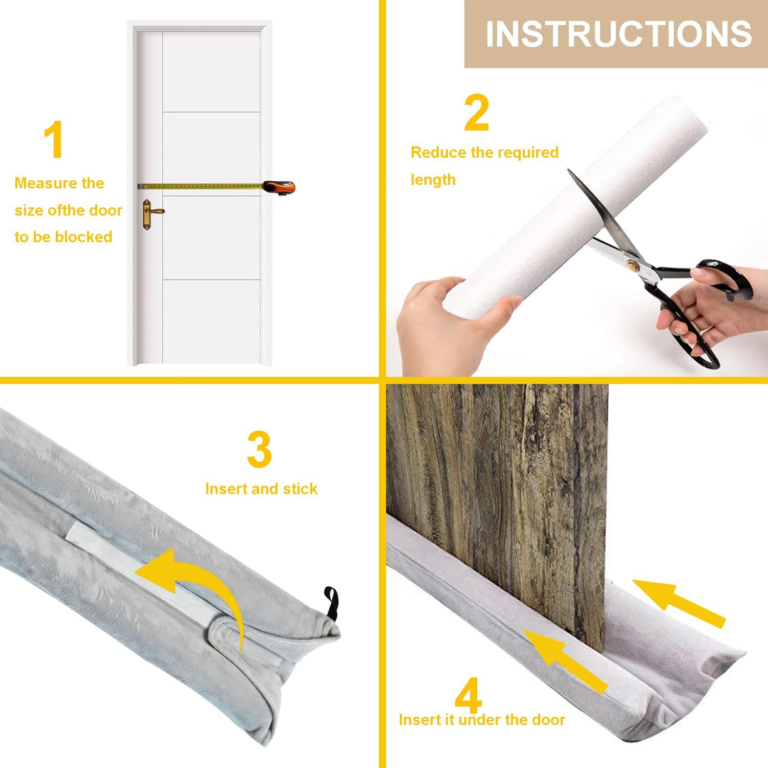 Adjustable Door Draft Stopper 36 Inch Light Grey Under Door Seal Blocker