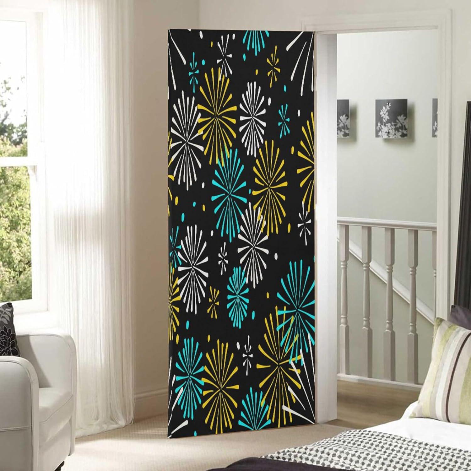 Susiyo Bright Golden Fireworks Halloween Door Cover Stretch Fabric 32x79 in