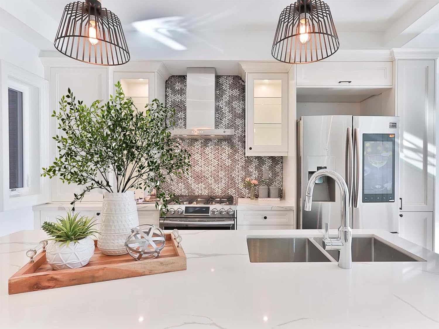 Toprooms Artificial Plants Nandina 3pcs 43 Branches for Vase Filler Home Office Decor