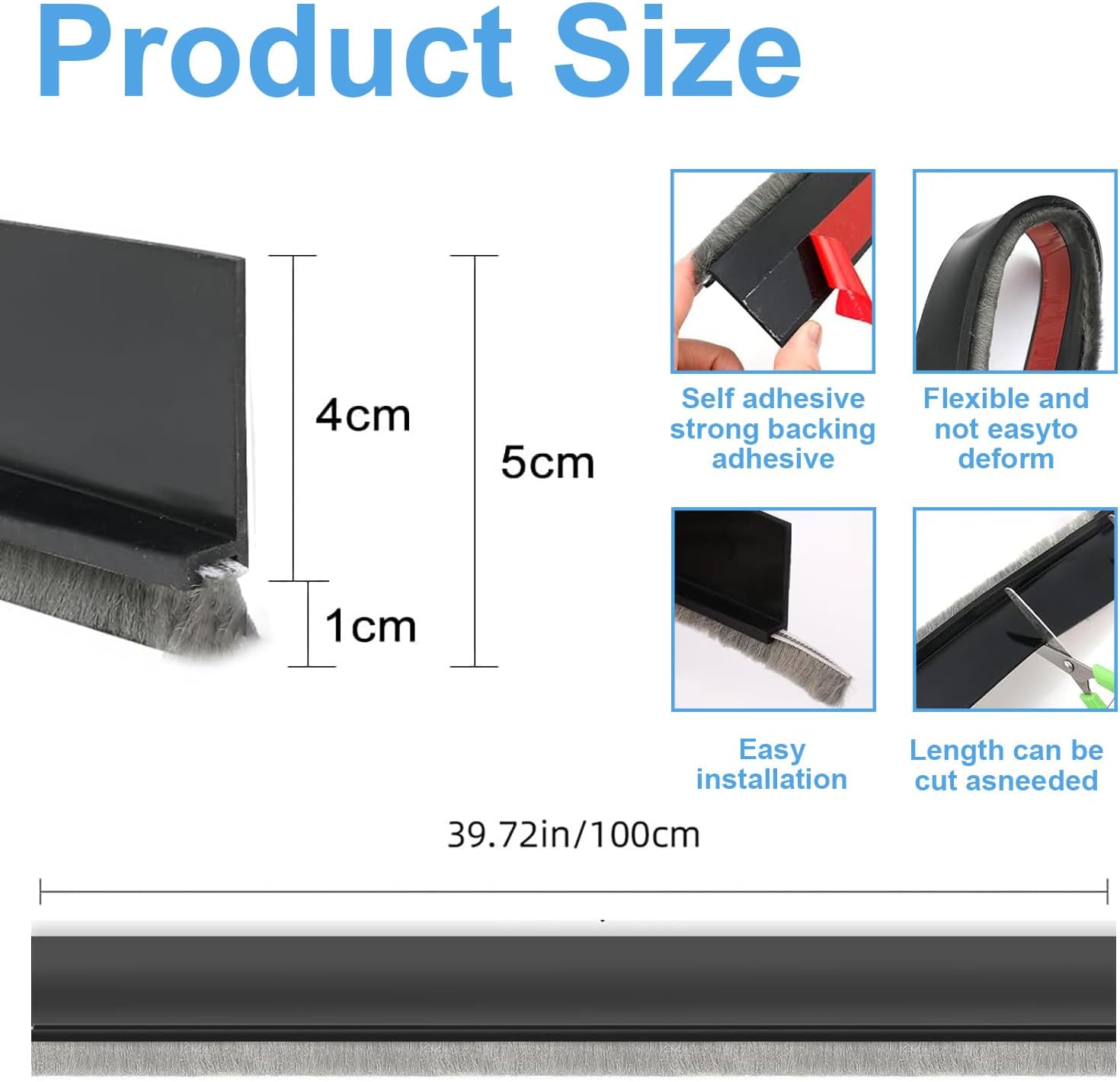 2 PCS Door Draft Stoppers with Brush Soundproof Seal for Doors
