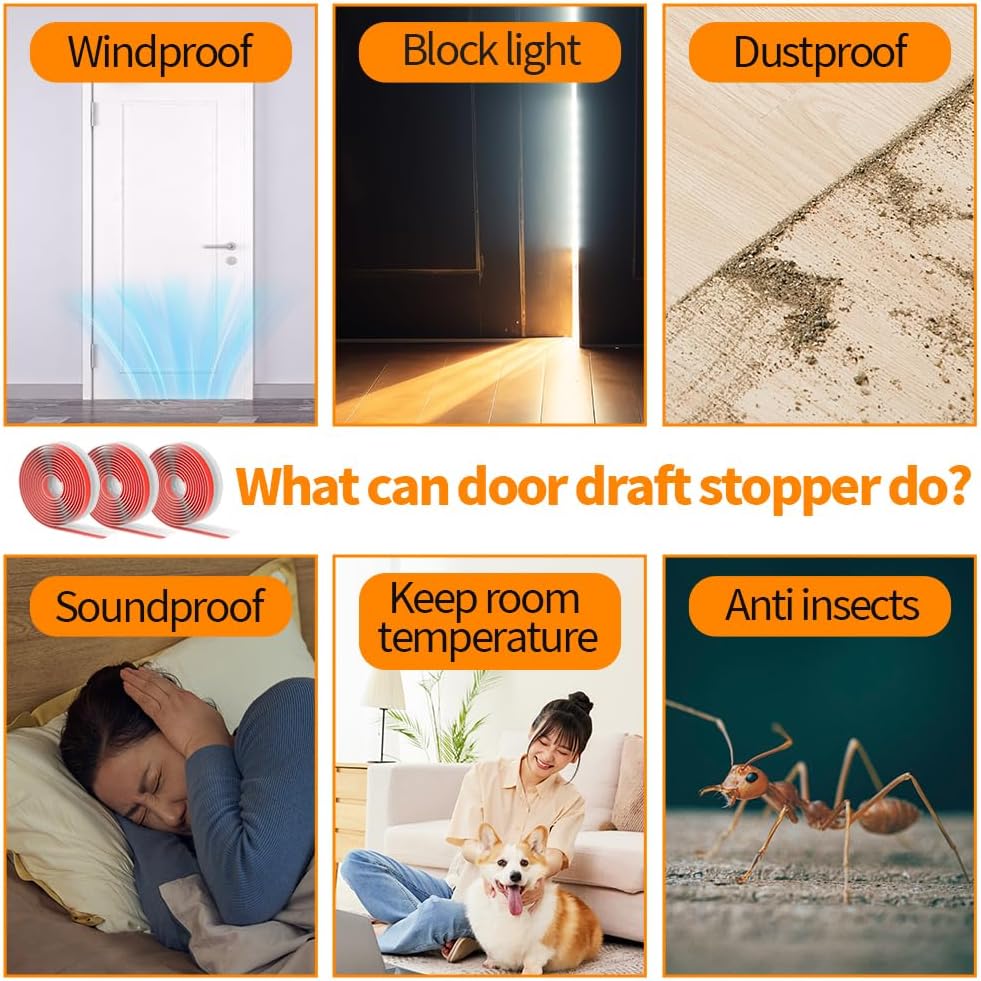 3 Pack Door Draft Stopper Weather Stripping Seal