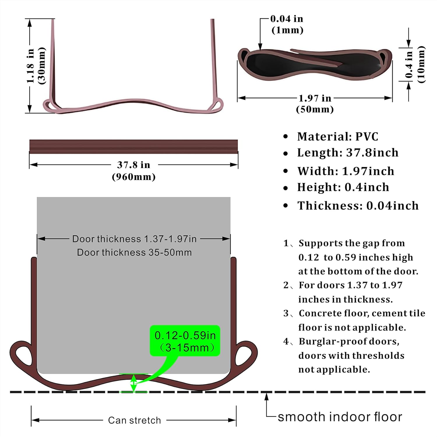Draft Stopper for Bottom of Doors - Gray 37795 Inches