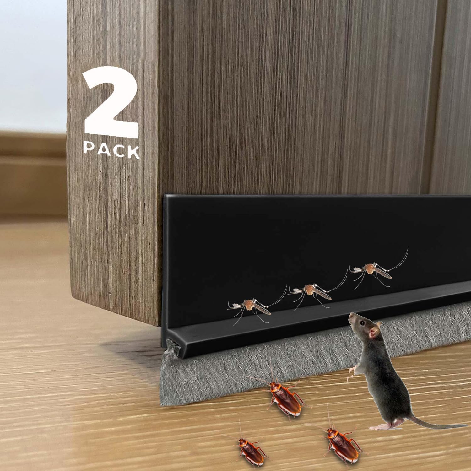 DINGLIAN 2 PCS Door Draft Stopper with Brush 2 W x 39 L Black