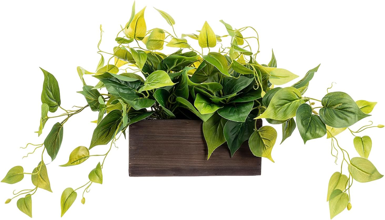 MyGift Vibrant Artificial Pothos Plant in Burnt Brown Wood Planter