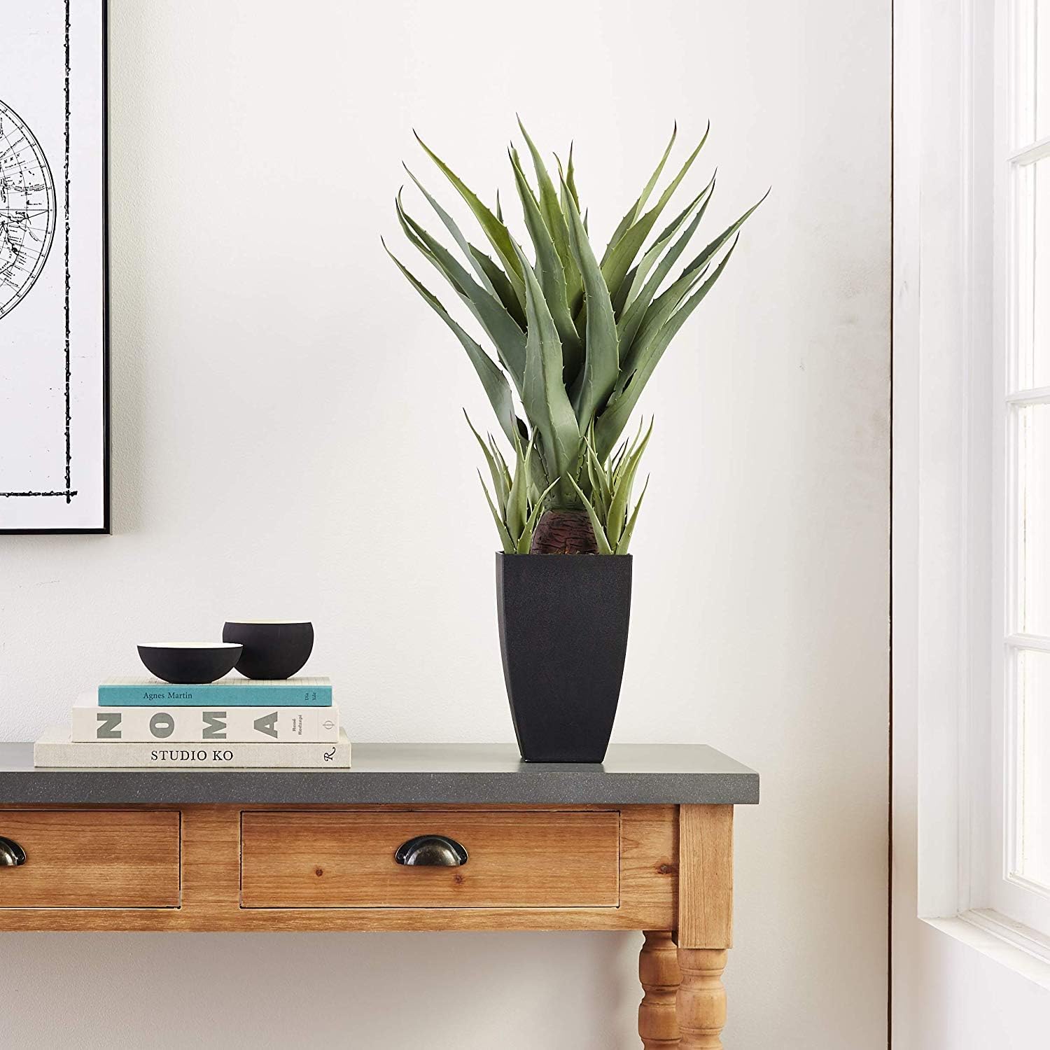 Nearly Natural Agave Artificial Plant with Black Planter