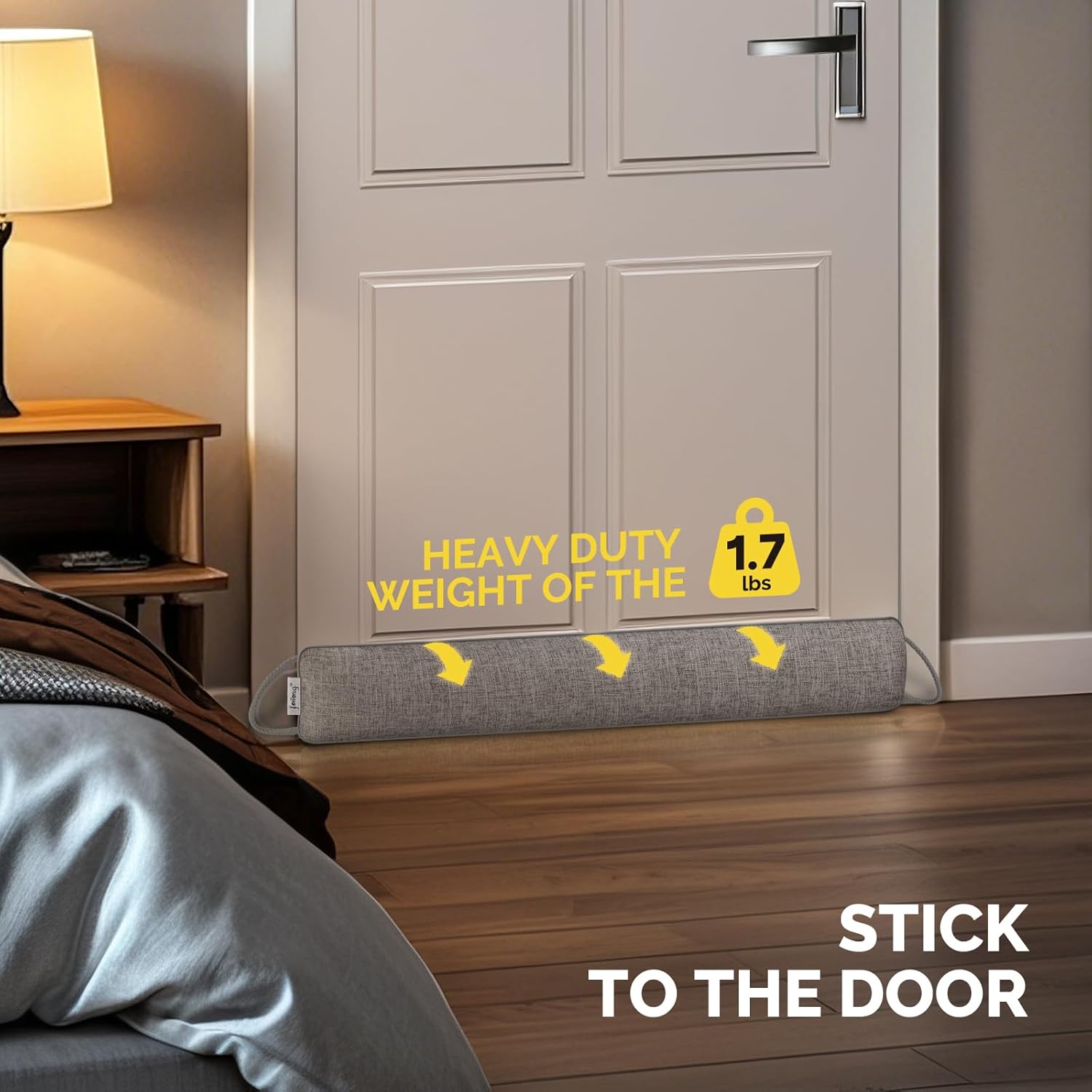 Fowong Door Draft Stopper 30 Inch Weighted Noise Blocker with Hook Tapes for Easy Install Grey