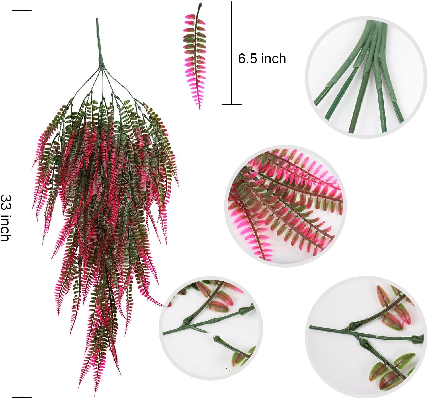 RECUTMS 4 Pcs Artificial Hanging Boston Ferns Plants Faux Greenery Wall Decor for Indoor Outdoor Garden Wedding Pink