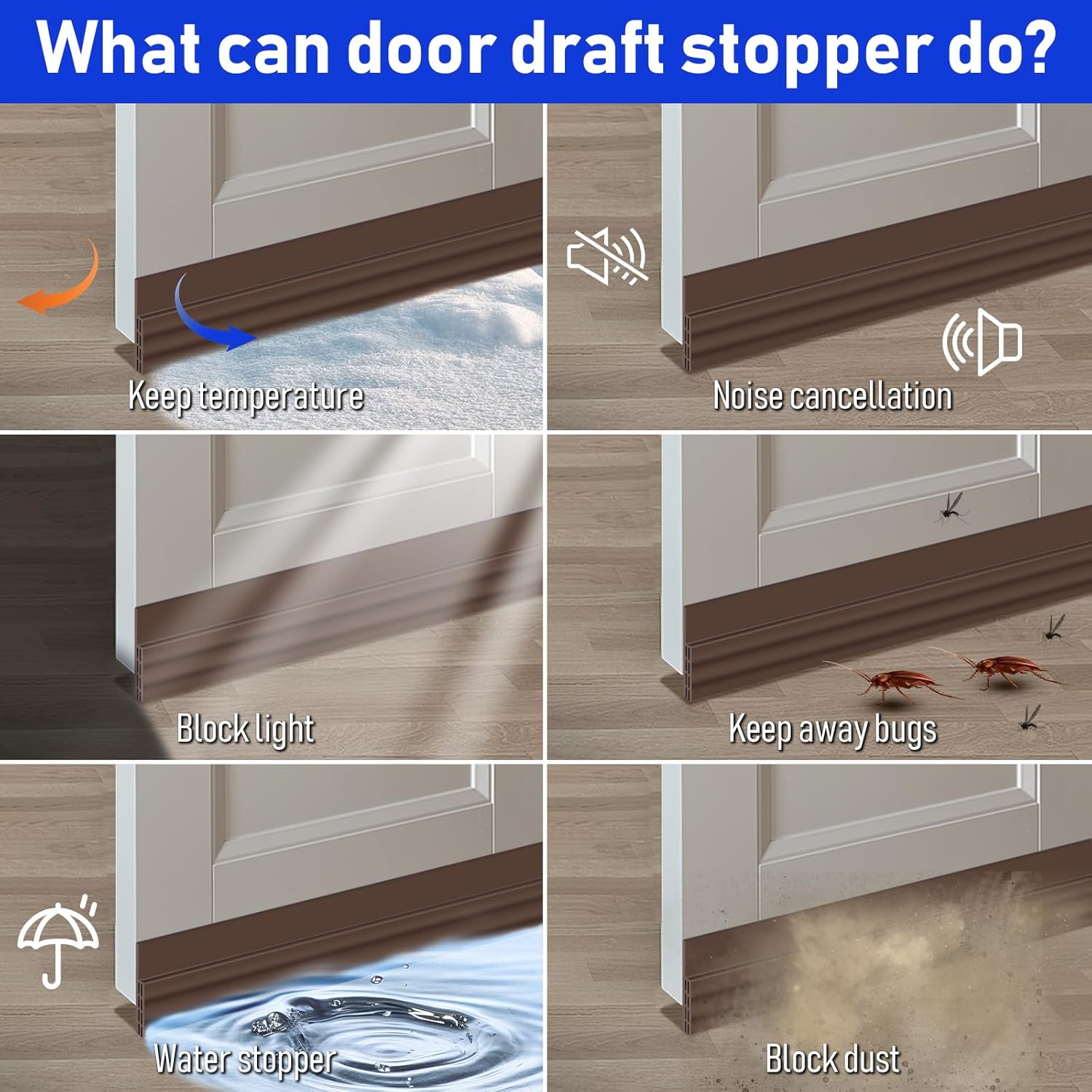 Premium Door Draft Stopper 2x78 Inch Brown