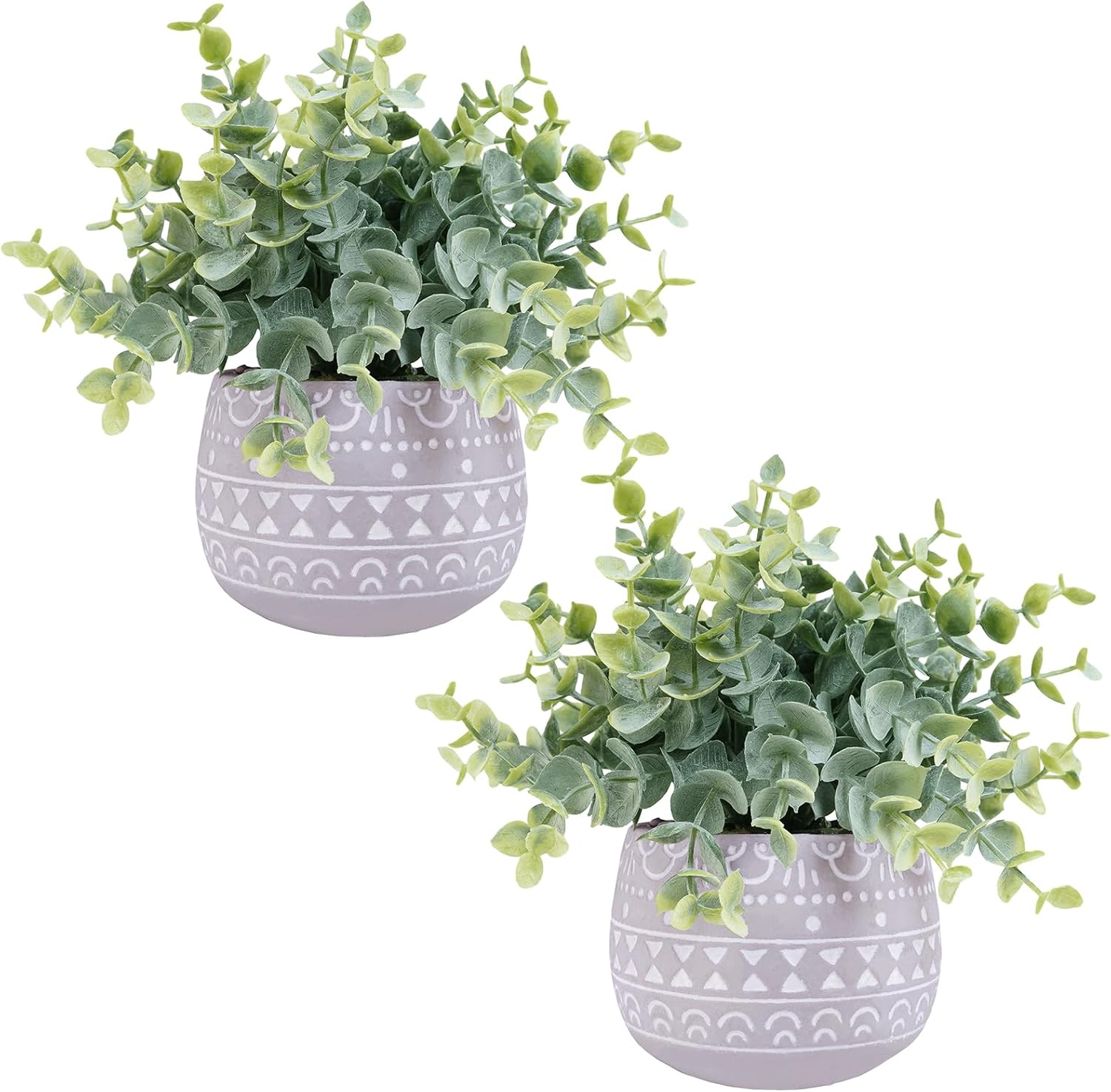 Winlyn 2 Pack Faux Eucalyptus Plants in Gray Ceramic Pots