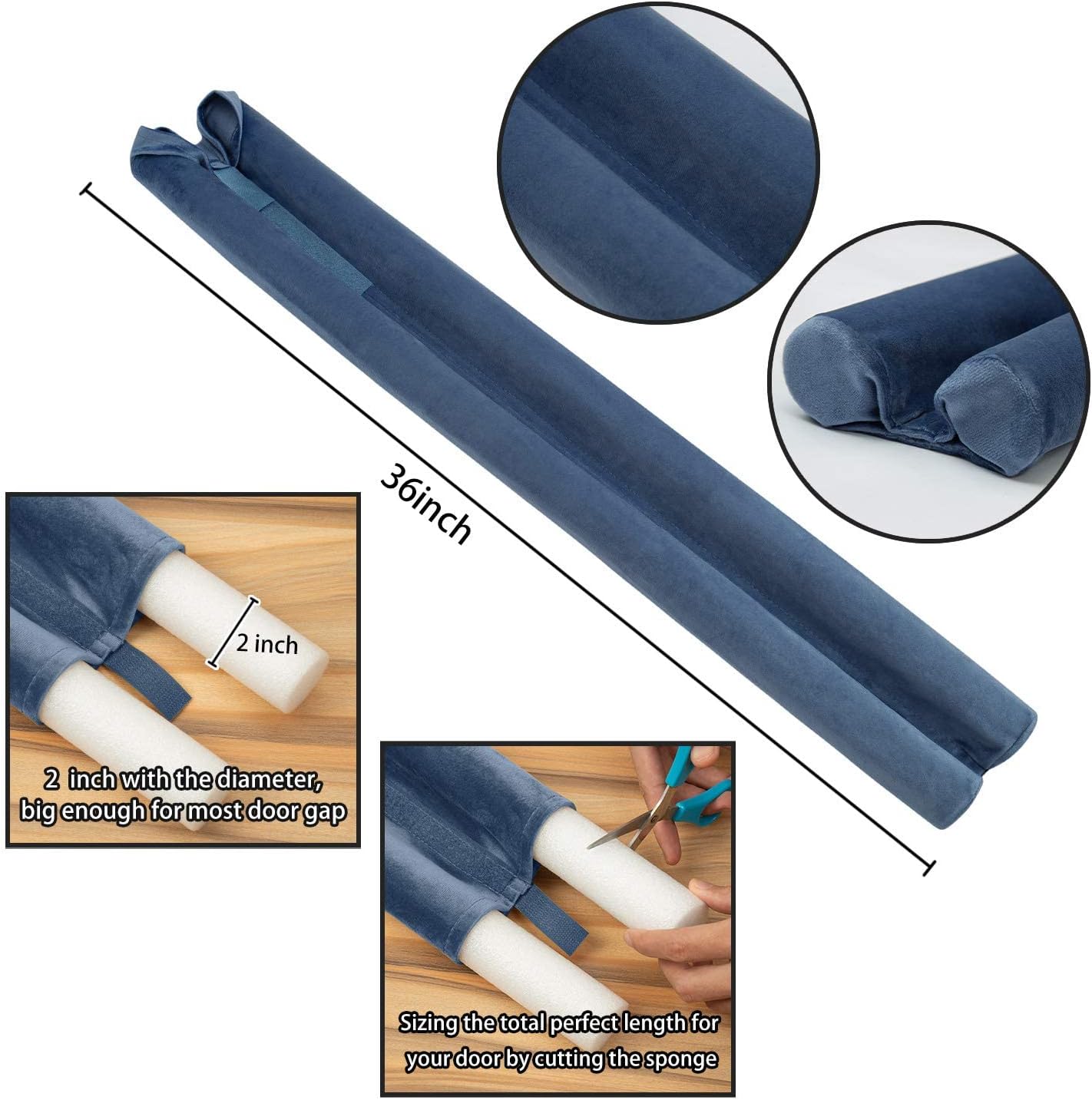 TumiMallody Draft Stopper Door Seal Weather Stripping Noise Blocker 36 Inch Blue