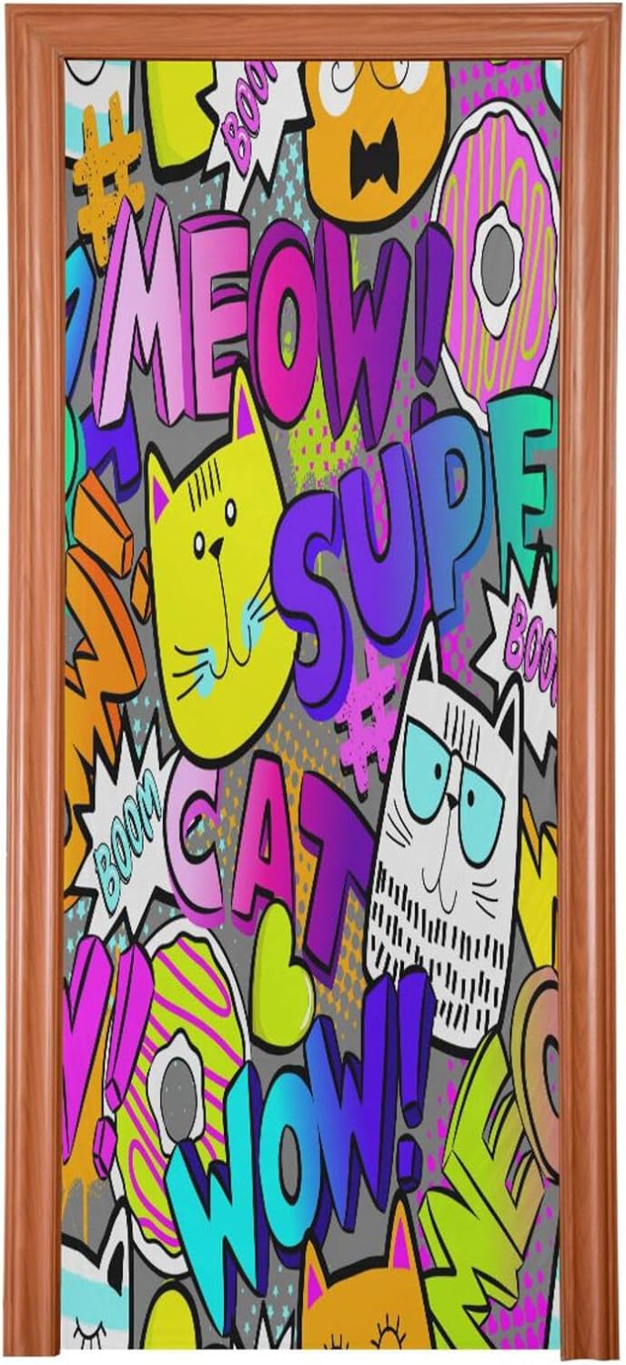 Susiyo Cat Head Halloween Door Cover 32x79 In