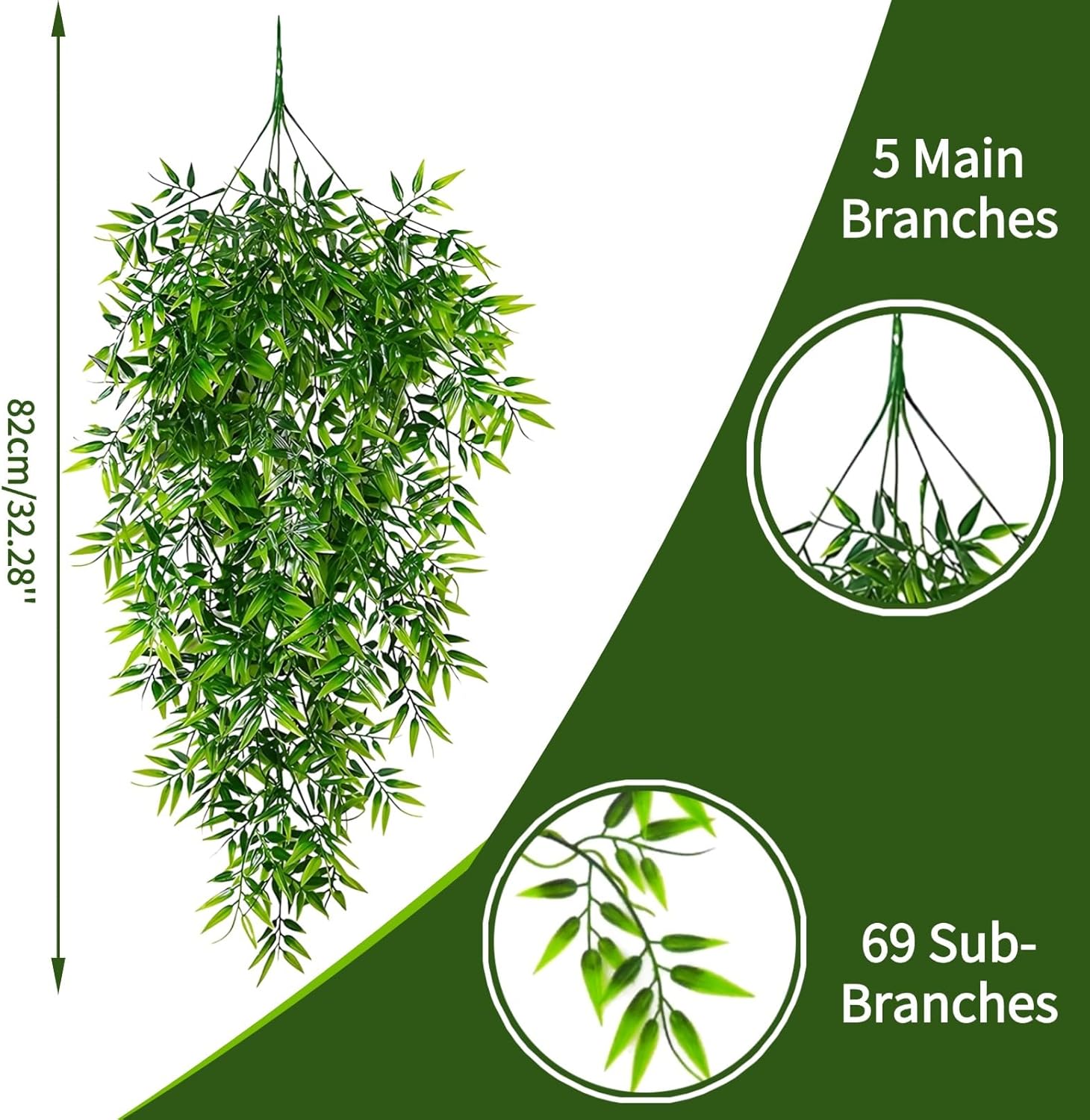 2Pcs Artificial Hanging Plants Fake Plants for Decor Greenery Vine Rattan