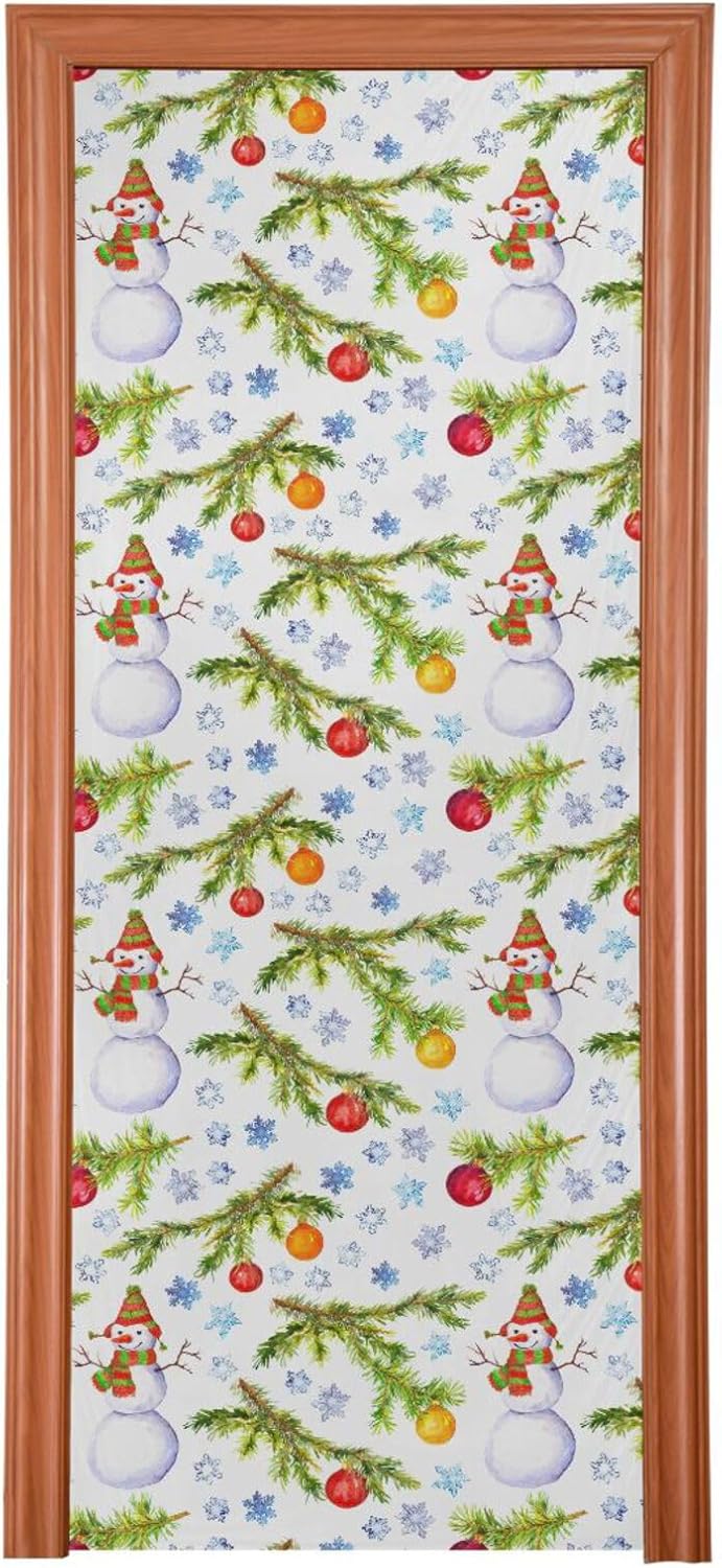 Susiyo Christmas Tree Branch Door Cover with Snowman Design Stretch Fabric 32x79 in