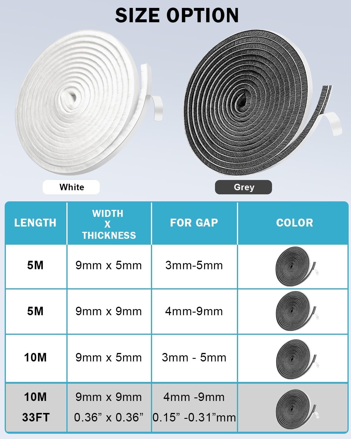 Joaercs Draft Stopper 33 Ft Self-Adhesive Seal Strip