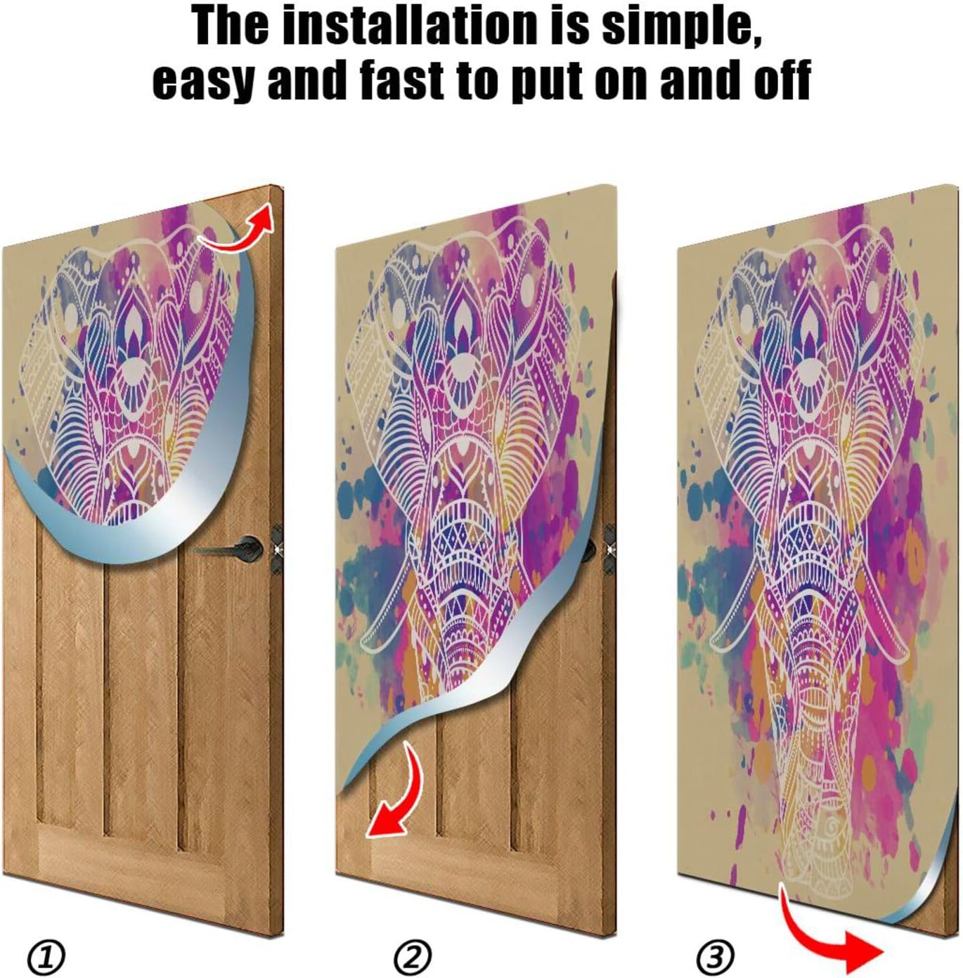 Susiyo Watercolor Elephant Beige Halloween Door Cover 32x79in