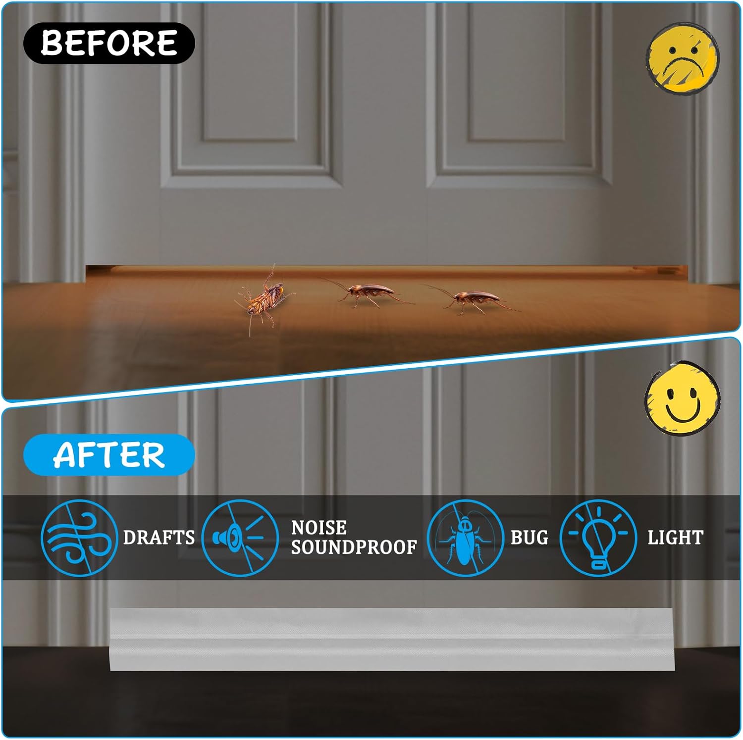 Adjustable Door Draft Stopper 36 Inch White Noise Blocker and Bottom Seal Strip