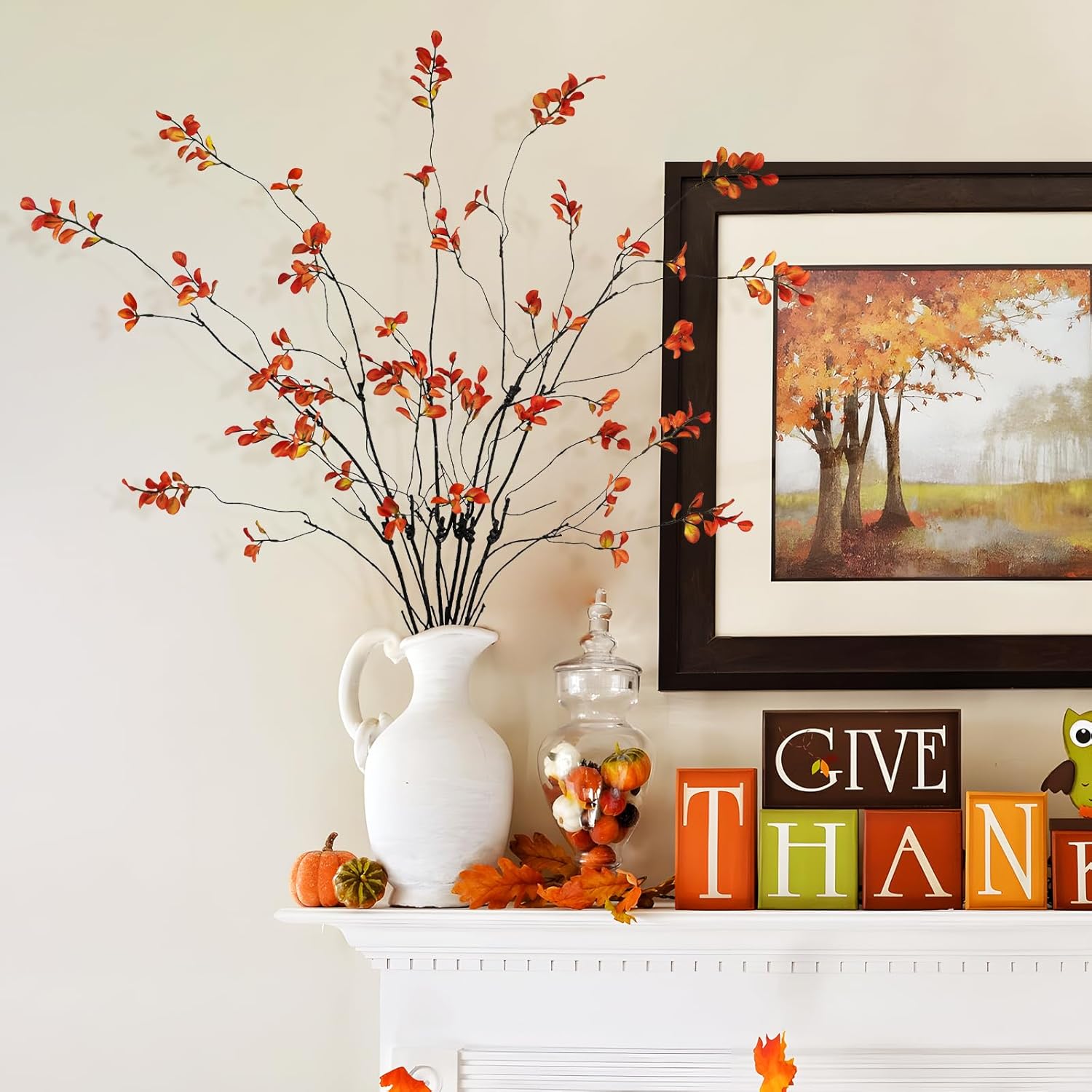 Krissing 6 Pcs Artificial Fall Stems 37 Inch Tall Greenery for Vase Decor