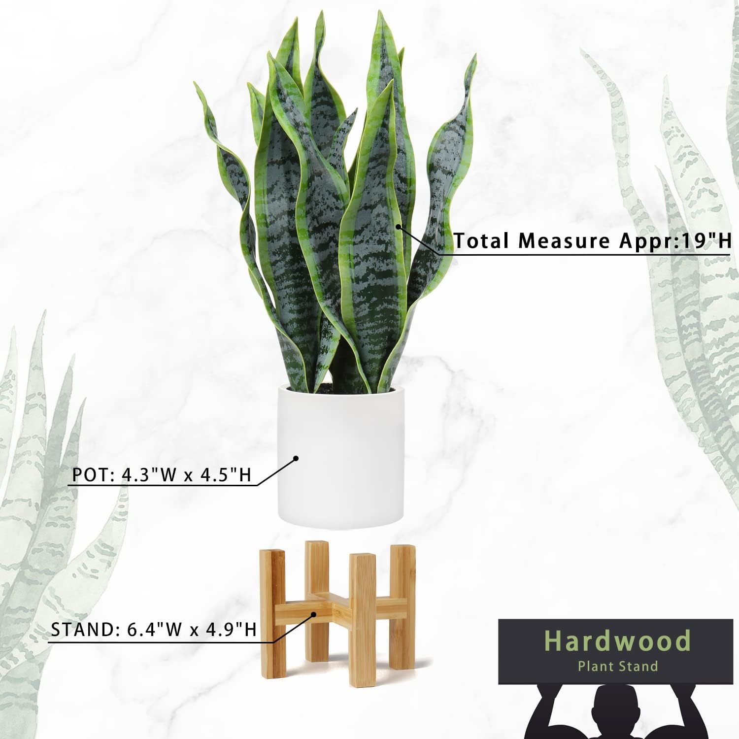 Hollyone Artificial Snake Plant with Solid Wood Stand