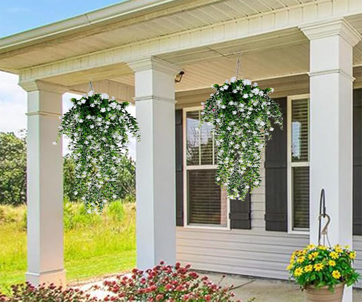 Toprooms 4 Pack Artificial Hanging Plants White Faux Ferns Ivy Vines for Home Office Decor