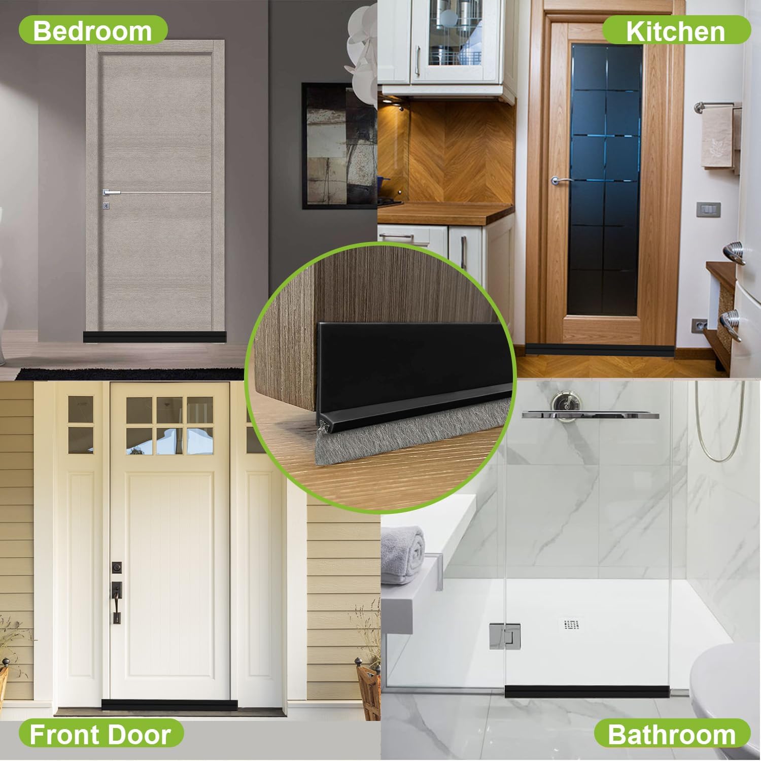 DINGLIAN 2 PCS Door Draft Stopper with Brush 2 W x 39 L Black