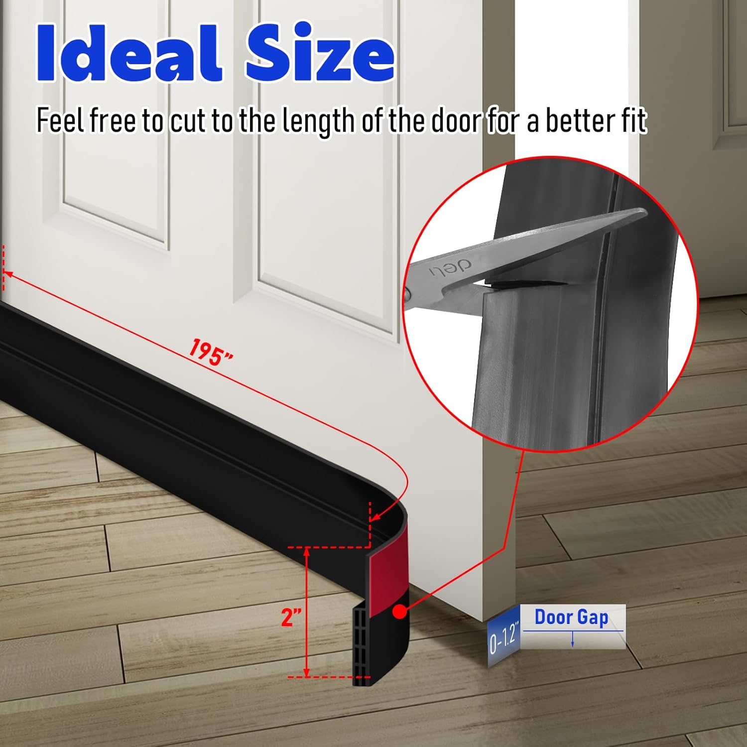 Premium Door Draft Stopper 2 W x 195 L Black