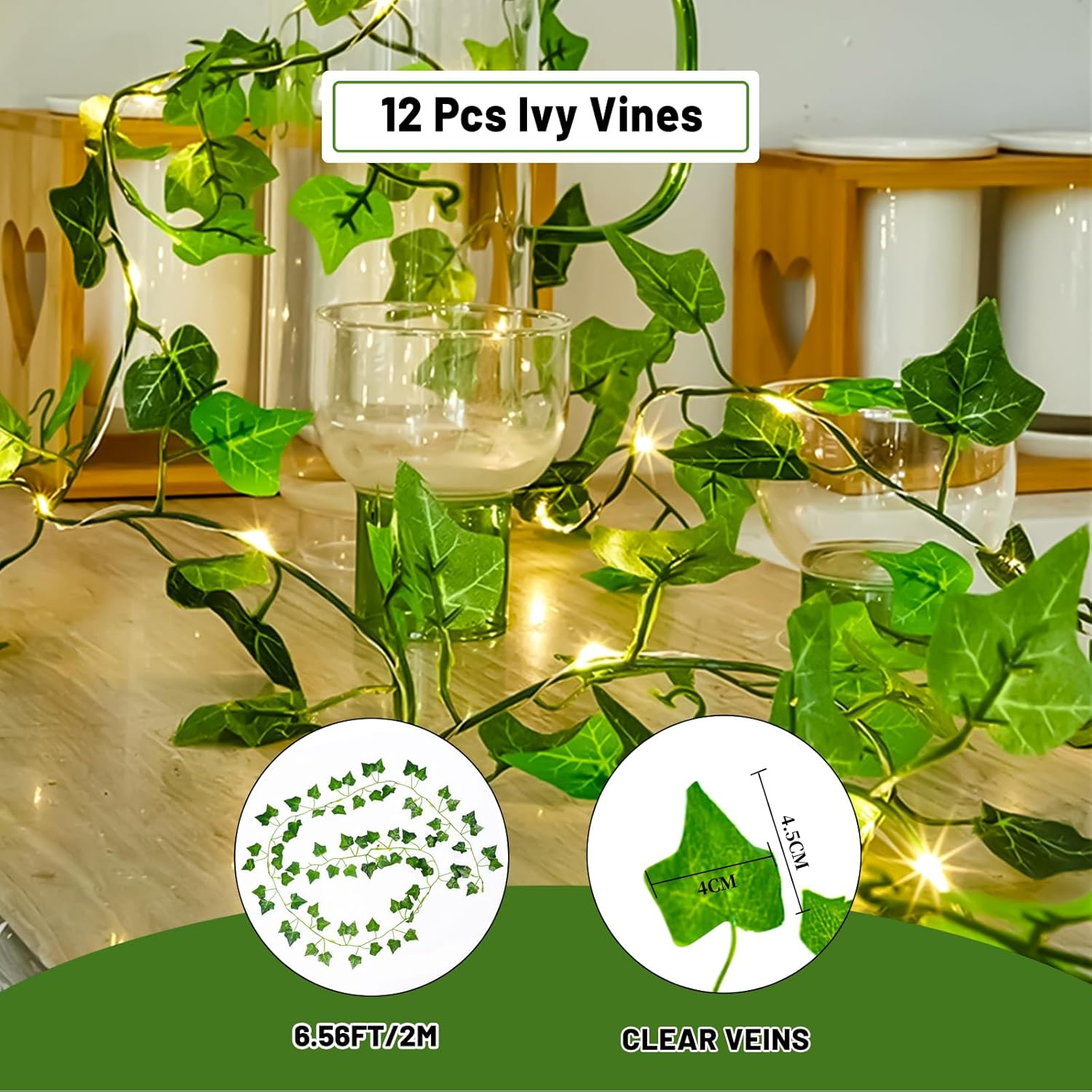 HXWEIYE 12 Pack Artificial Ivy Garland with 200LED String Light