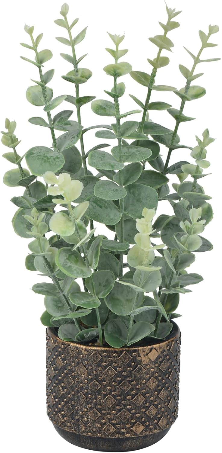 Hisow Artificial Plants Indoor Small Eucalyptus Leaf