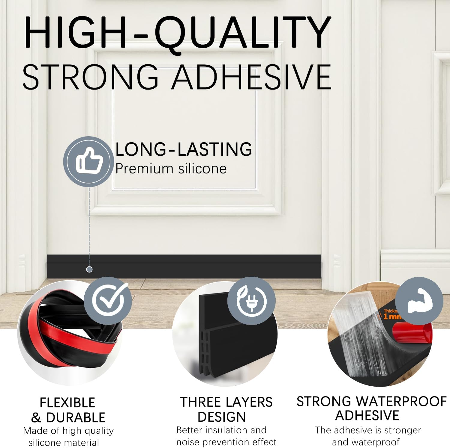 2 Pack Door Draft Stoppers 2 x 39 Black Strips