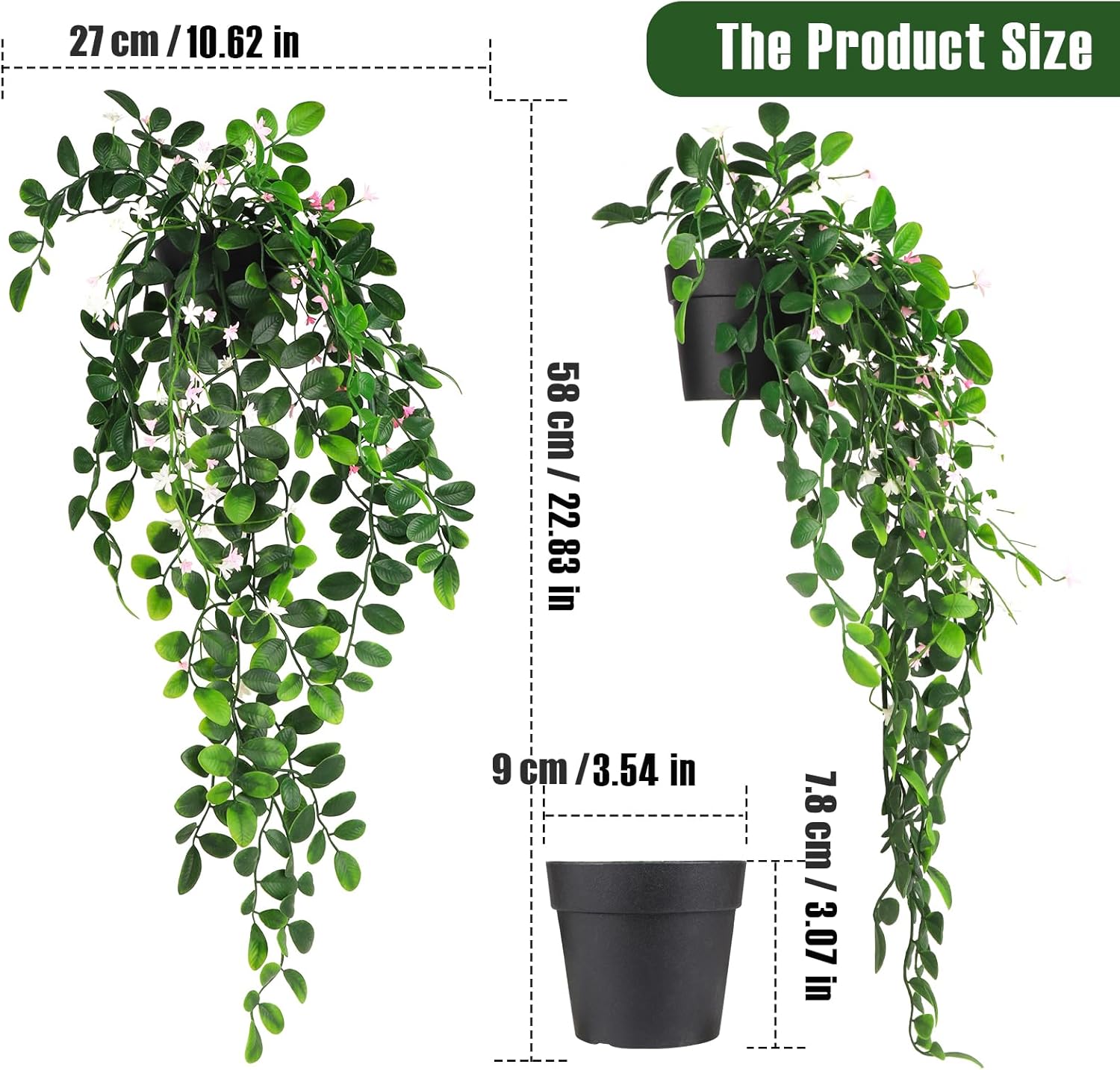 2 Pack Fake Hanging Lysimachia Plants with White and Pink Flowers