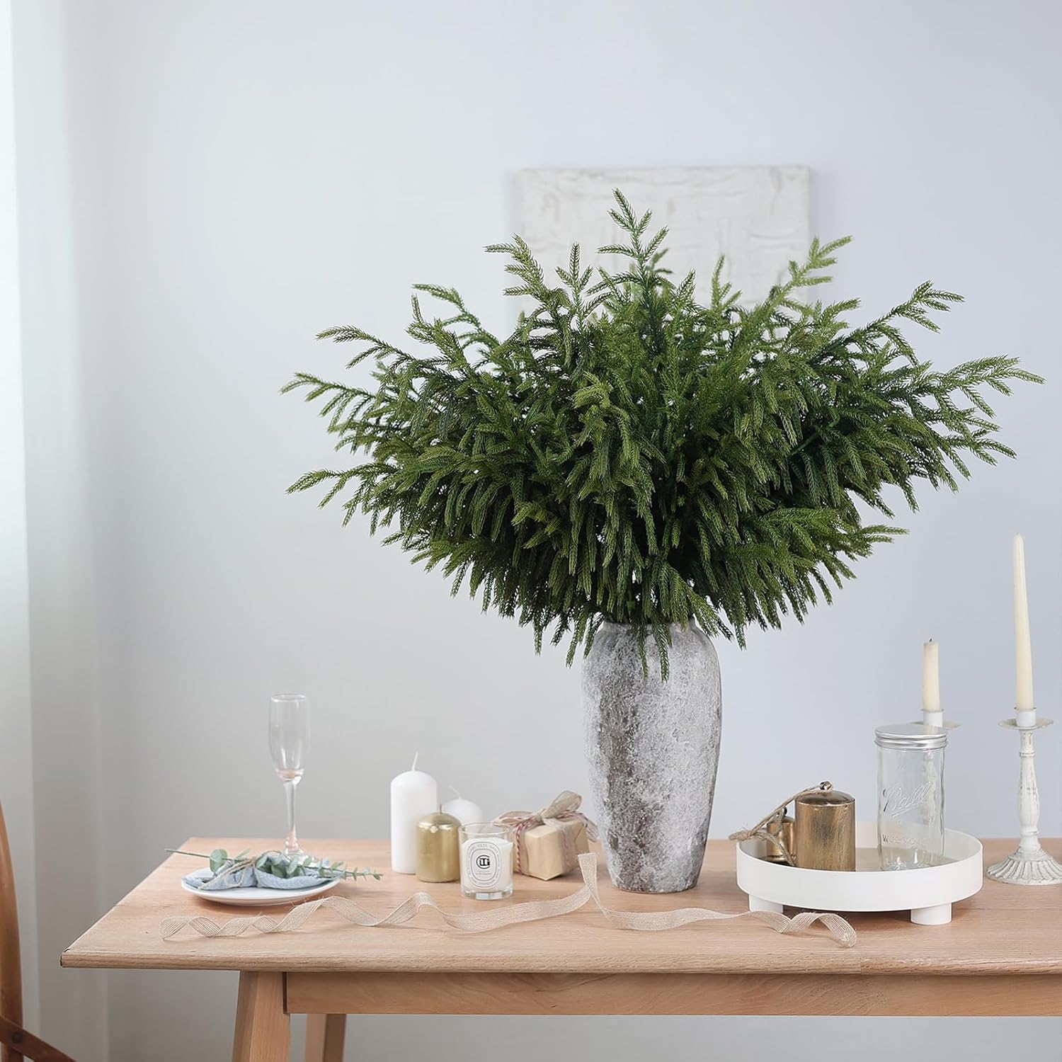 FOTEEWL Real Touch Norfolk Pine Branch - 4 Pcs 36 Artificial Christmas Decorations