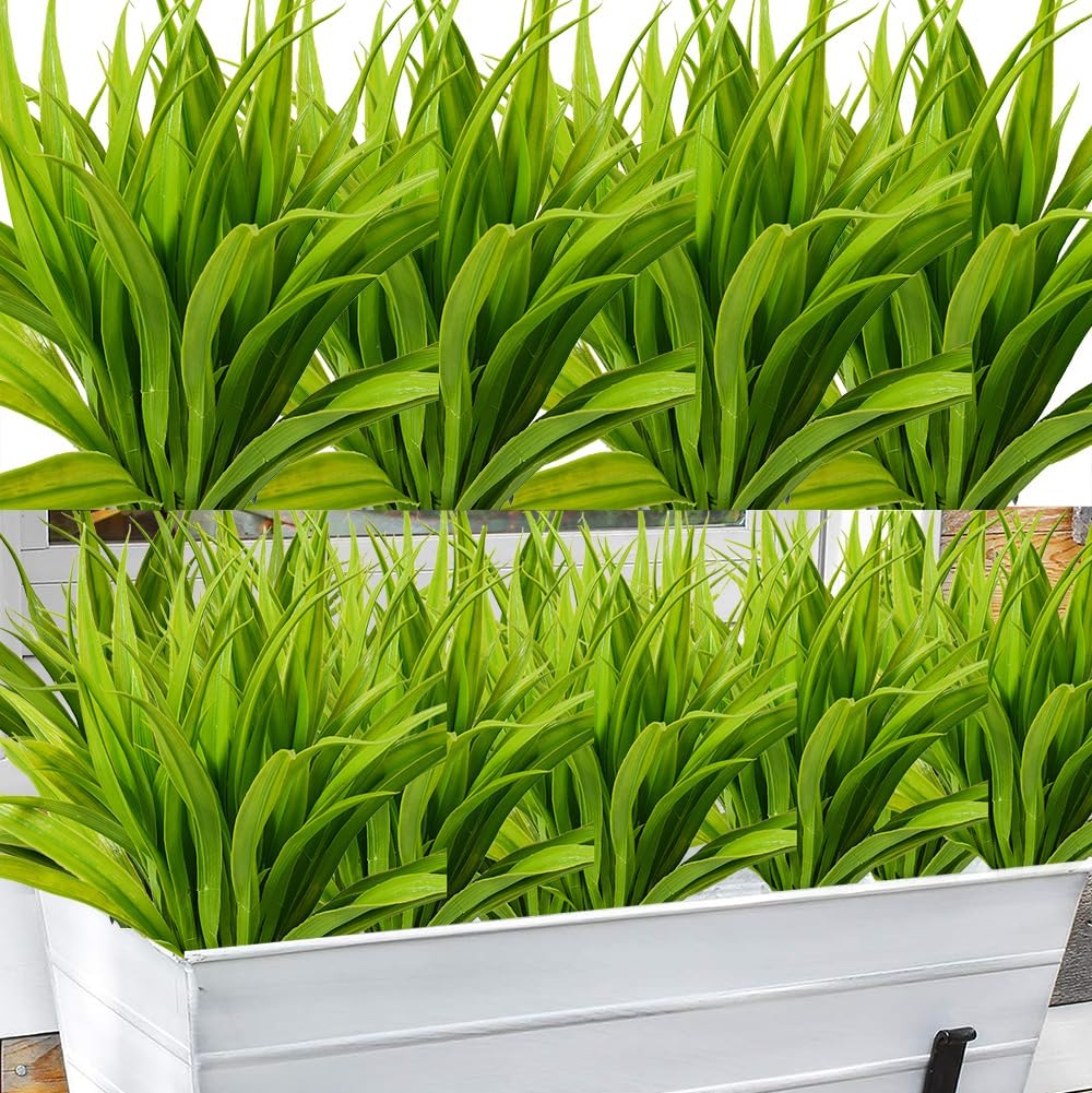 CLONG 4PCS Artificial Light Green Grass Plants for Home Decor