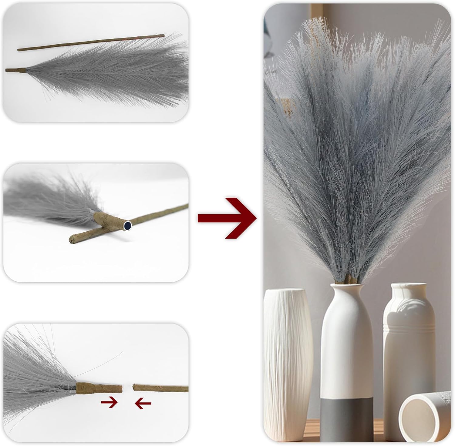 MAKHOT 5pcs Gray Pampas Grass Artificial Decor