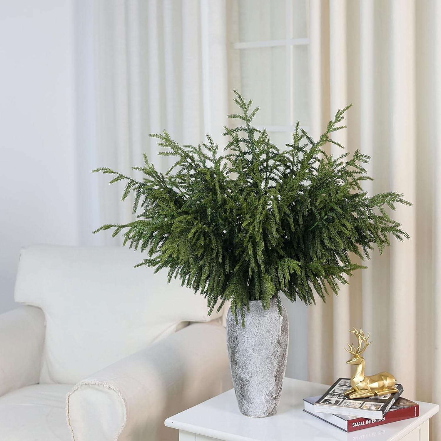 FOTEEWL Real Touch Norfolk Pine Branch - 4 Pcs 36 Artificial Christmas Decorations