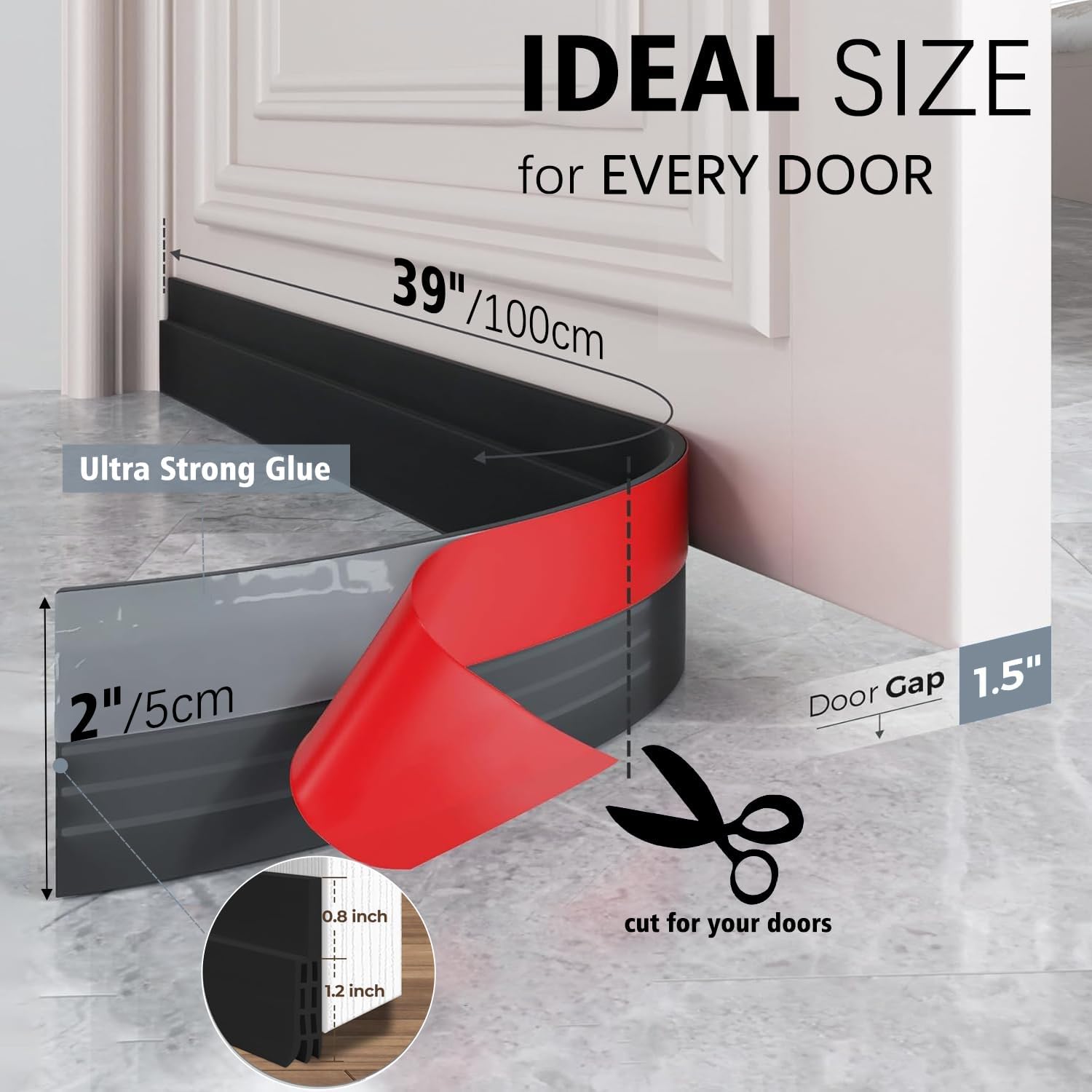 2 Pack Door Draft Stoppers 2 x 39 Black Strips