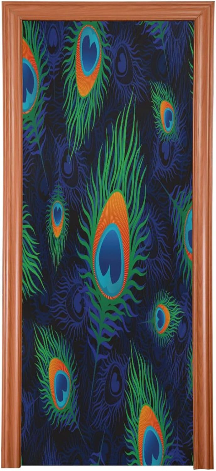 Susiyo Colorful Peacock Door Cover Halloween Decoration 32x79 in